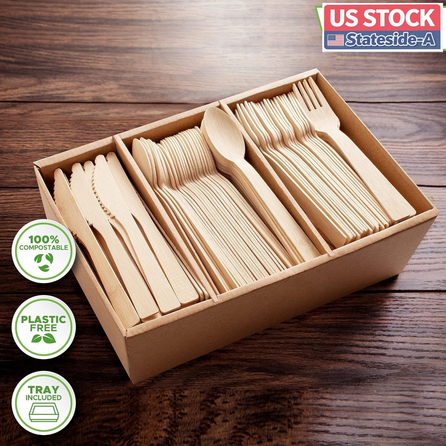 100% Bamboo Cutlery Set - 380 Pieces (7 inches)