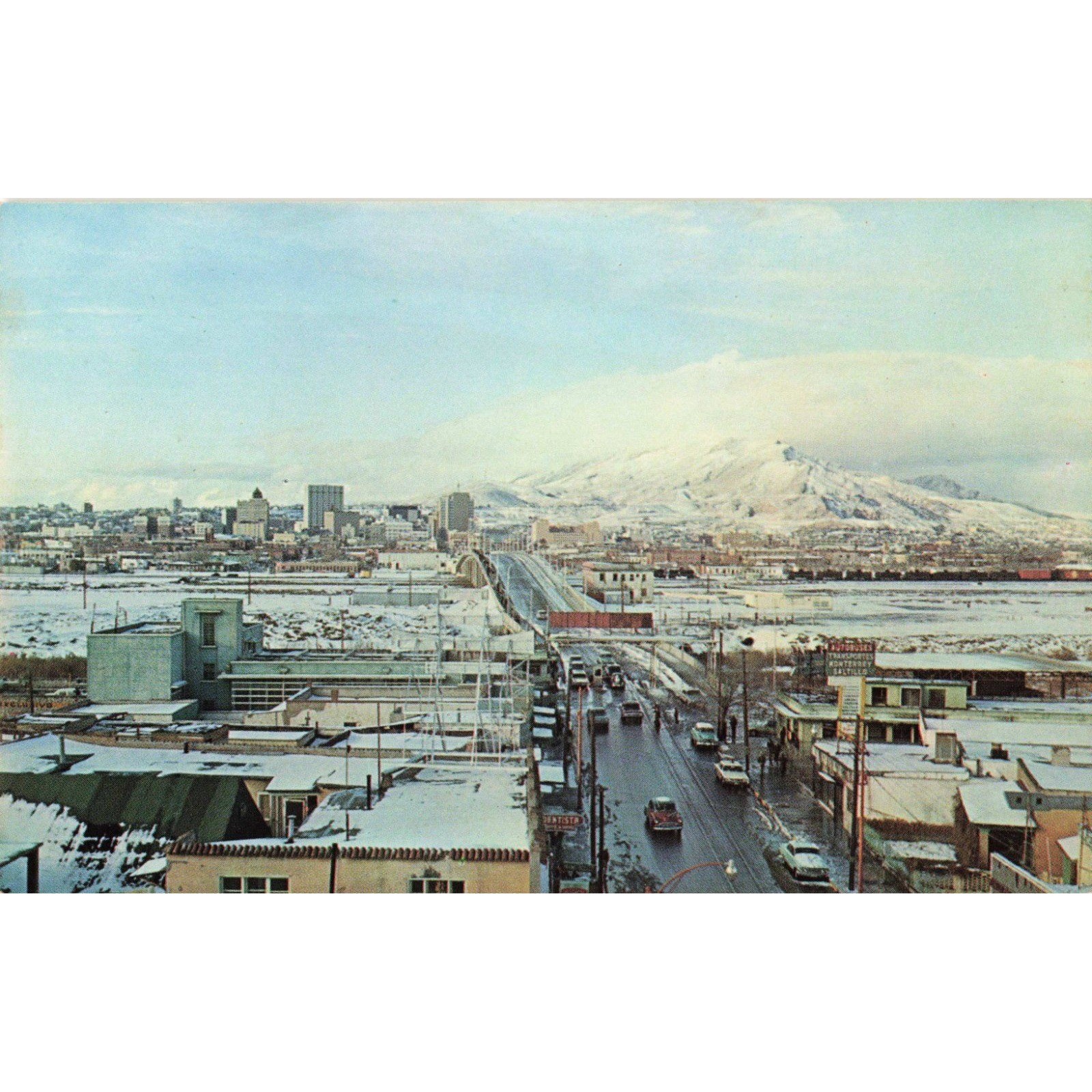 Vintage Ciudad Juarez Mexico El Paso Texas Snow Bridge Postcard Roberto Studio