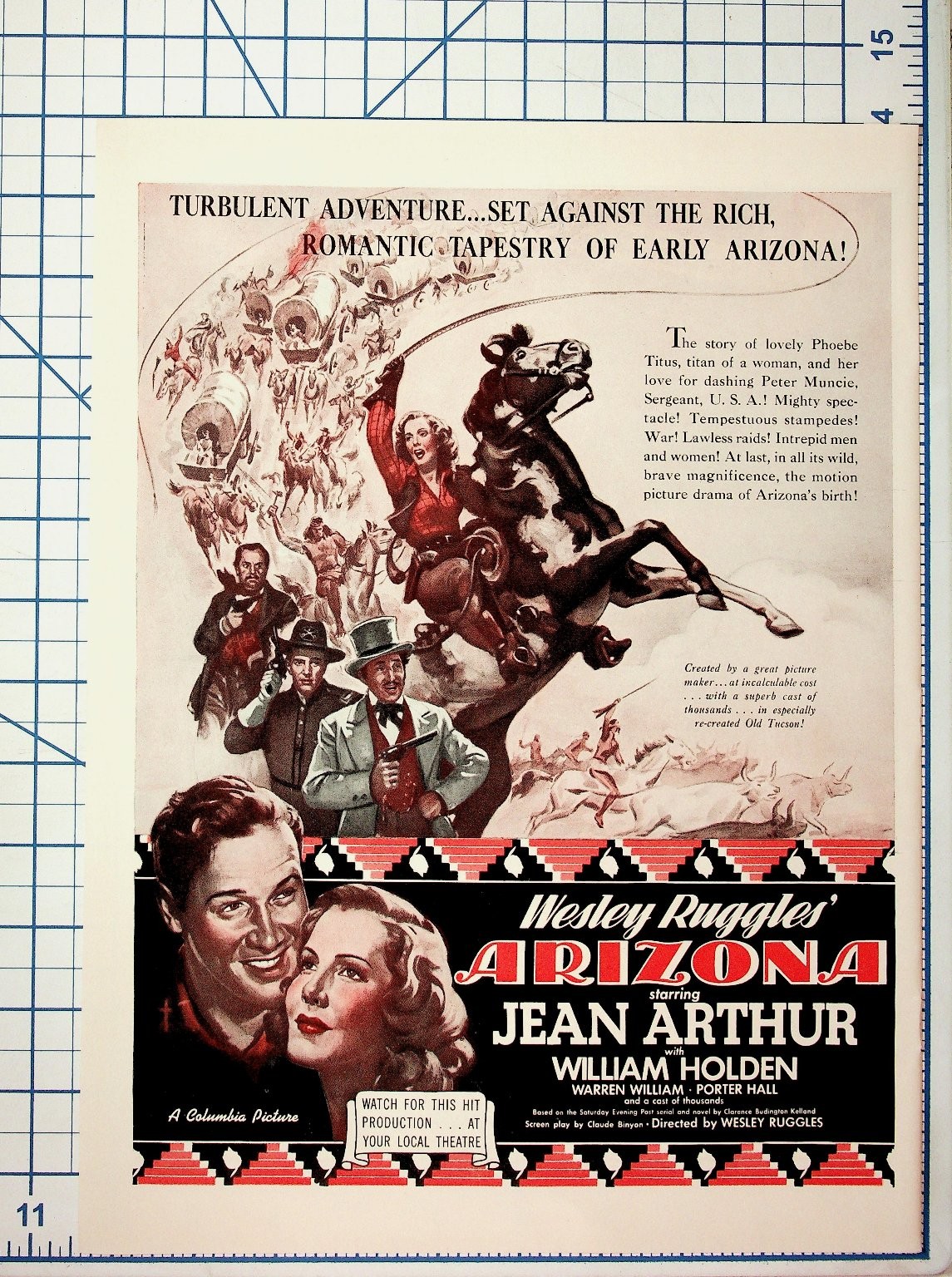 1940 Wesley Ruggles Arizona Movie Ad Jean Arthur William Holden Columbia