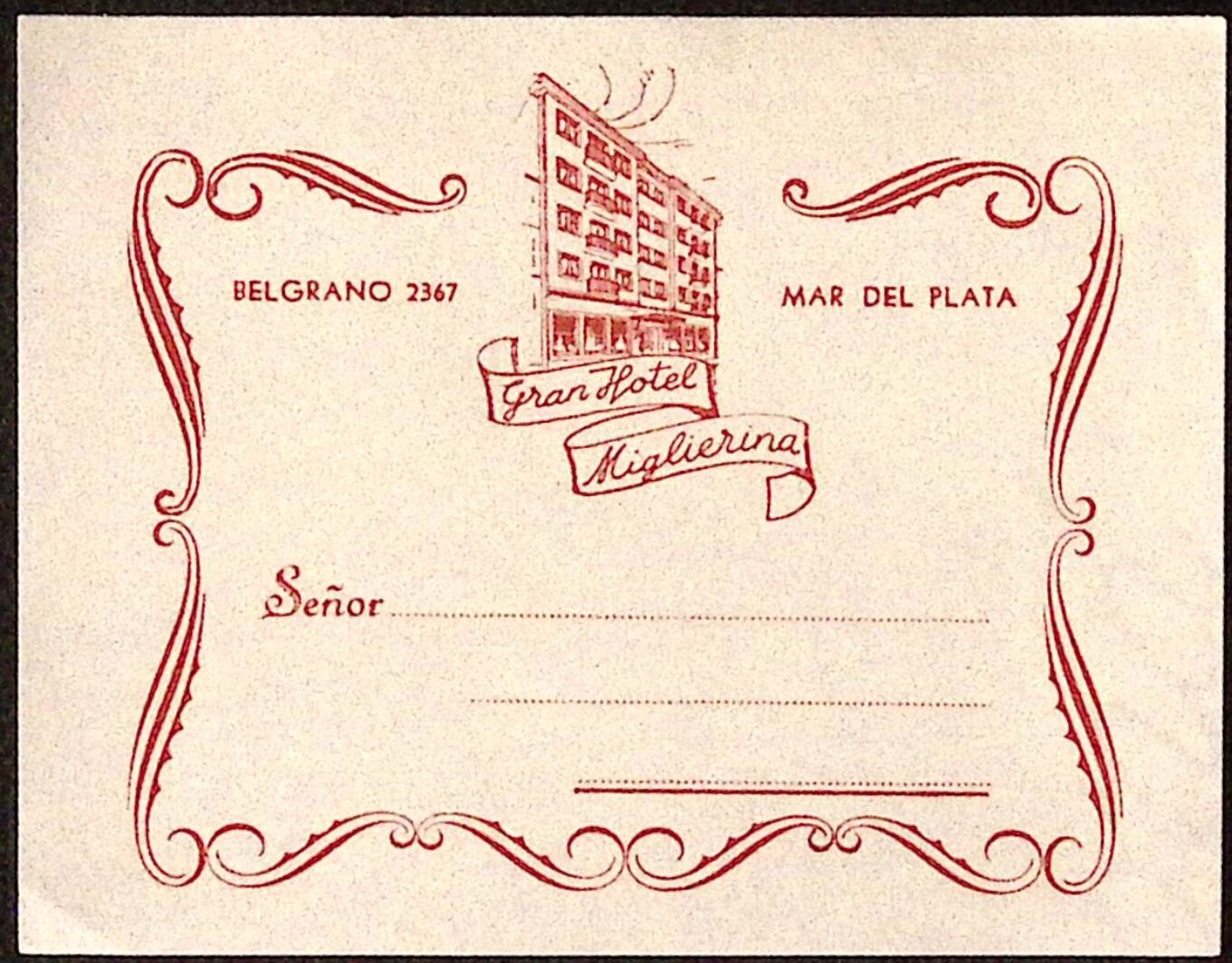 c1940s Gran Hotel Miglierina ITALY Mar del Plata Luggage Label 3. x 4