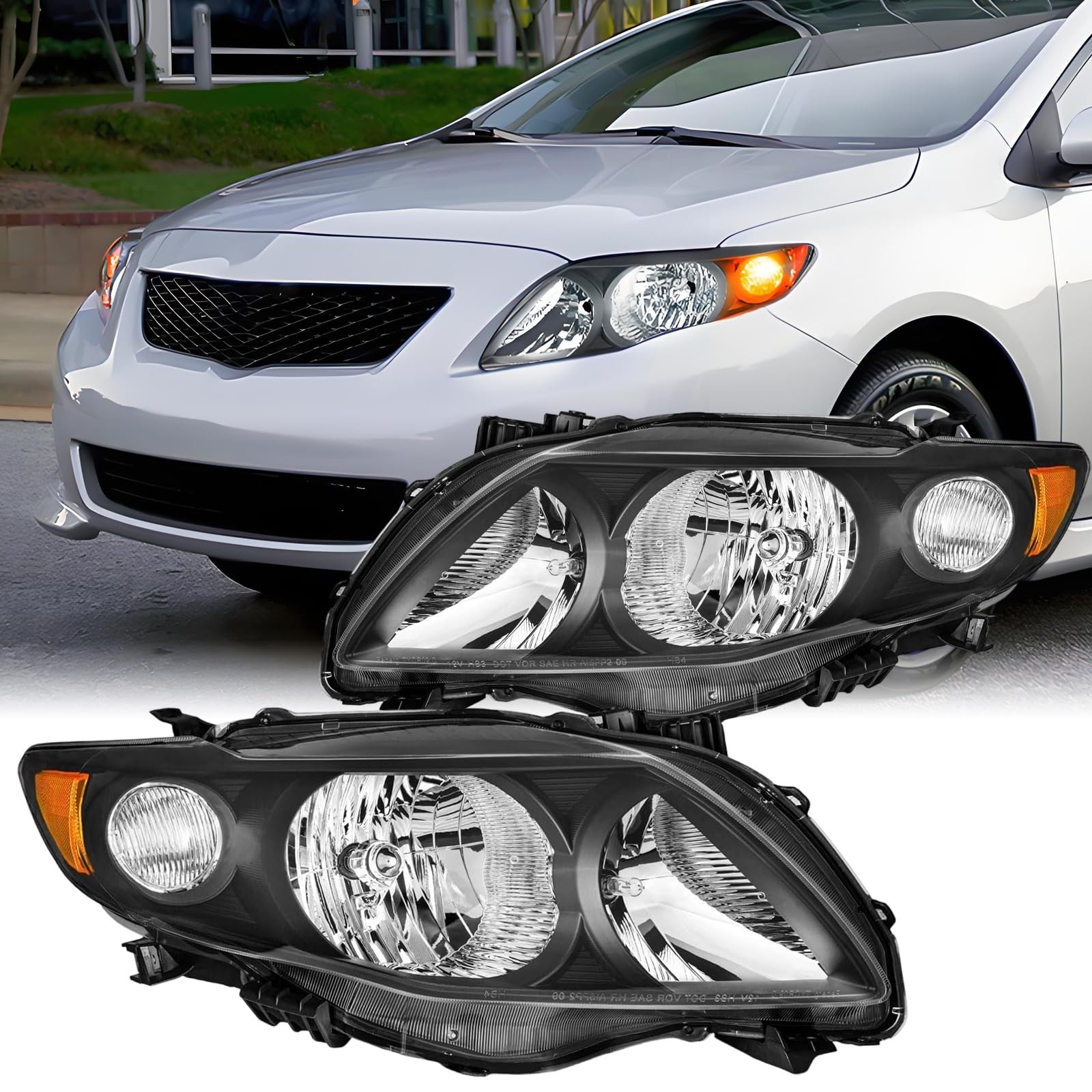 2PCS Headlights Assembly Set For 2009 2010 Toyota Corolla CE/XLE/LE/Base Repl...