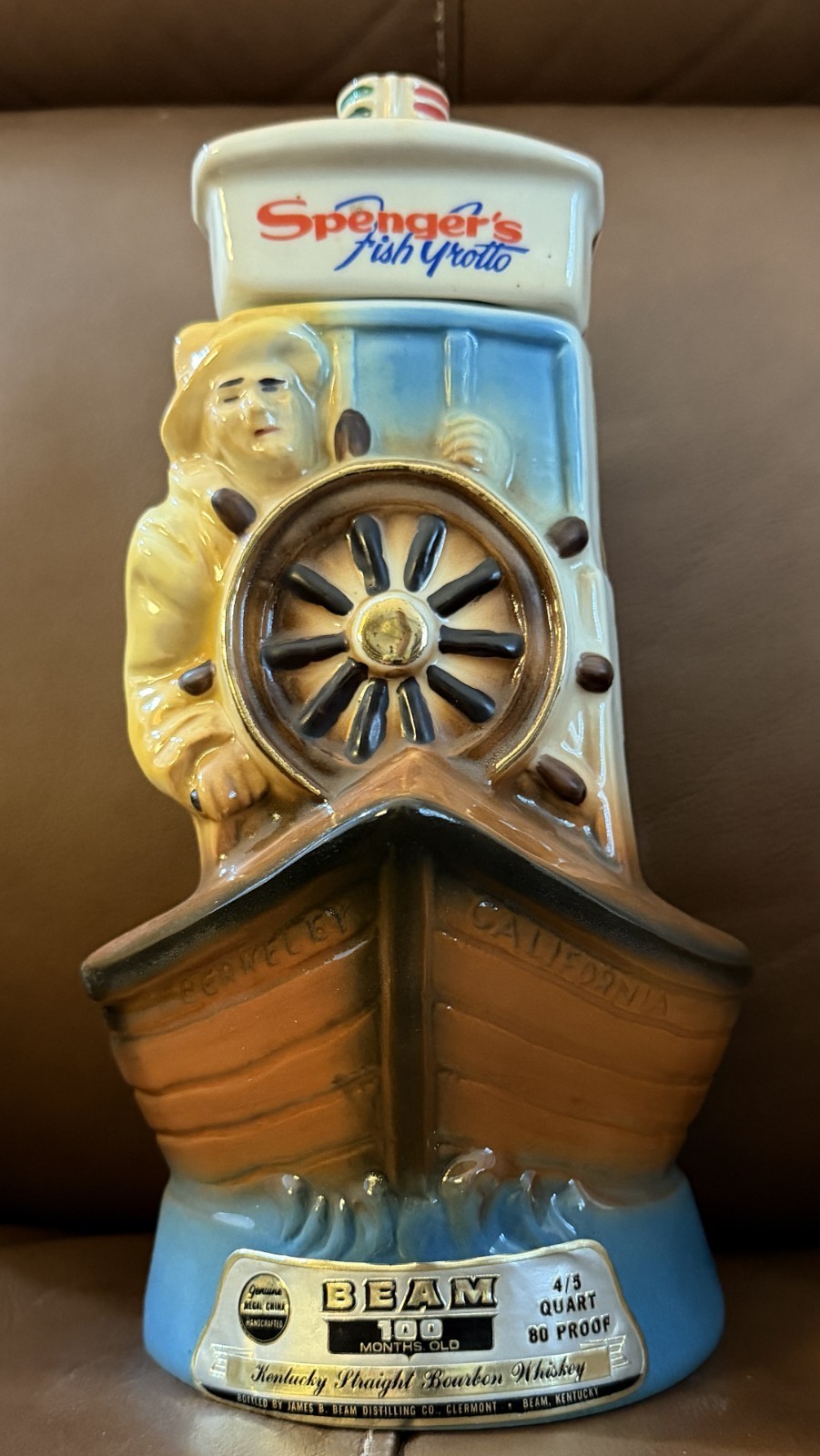 VINTAGE JIM BEAM RARE SPENGER'S FISH GROTTO BERKELEY, CA DECANTER
