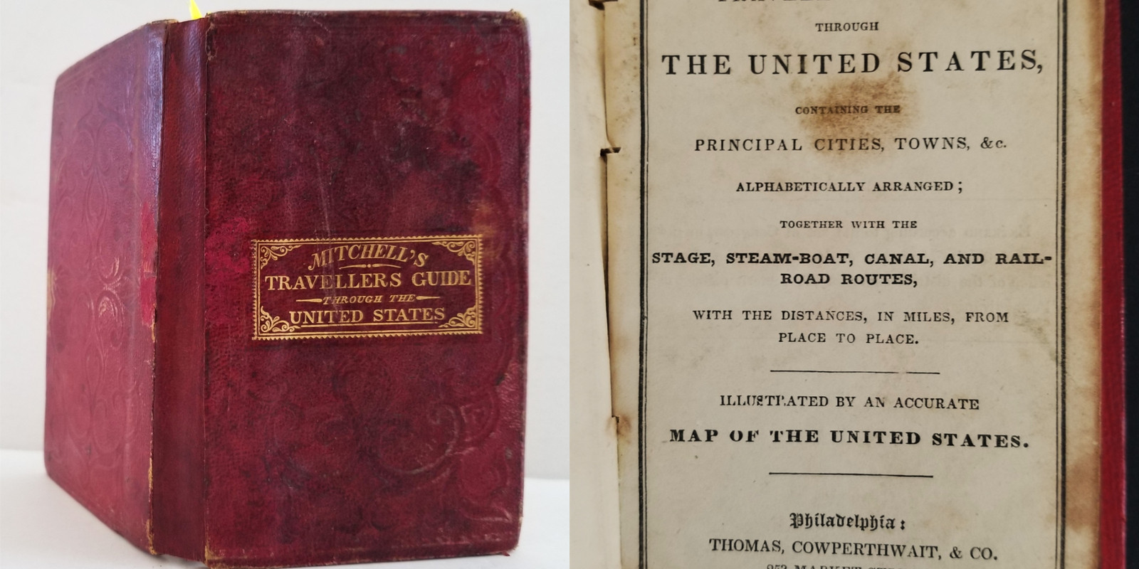1836 antique MITCHELL\'s TRAVELLER\'S GUIDE US railroad slave population steamboat
