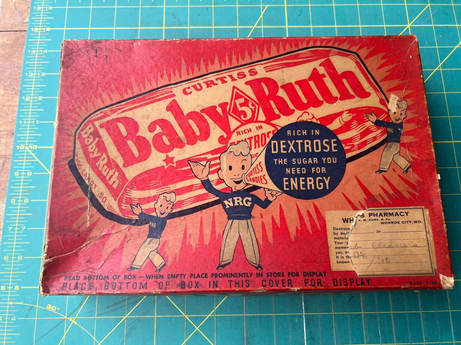 vintage 1930s Curtiss BABY RUTH Candy Bar Display Box 5 cent Dextrose For NRG