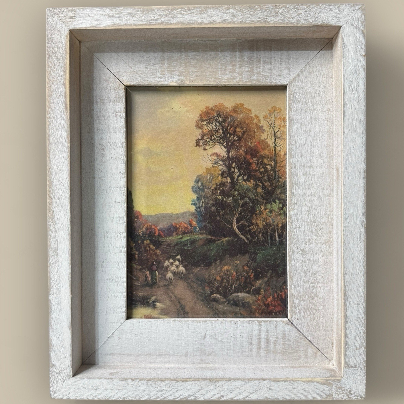 Vtg Art Print Cottagecore Moody Dark Home Decor Framed Artwork Fall Trees 5x7