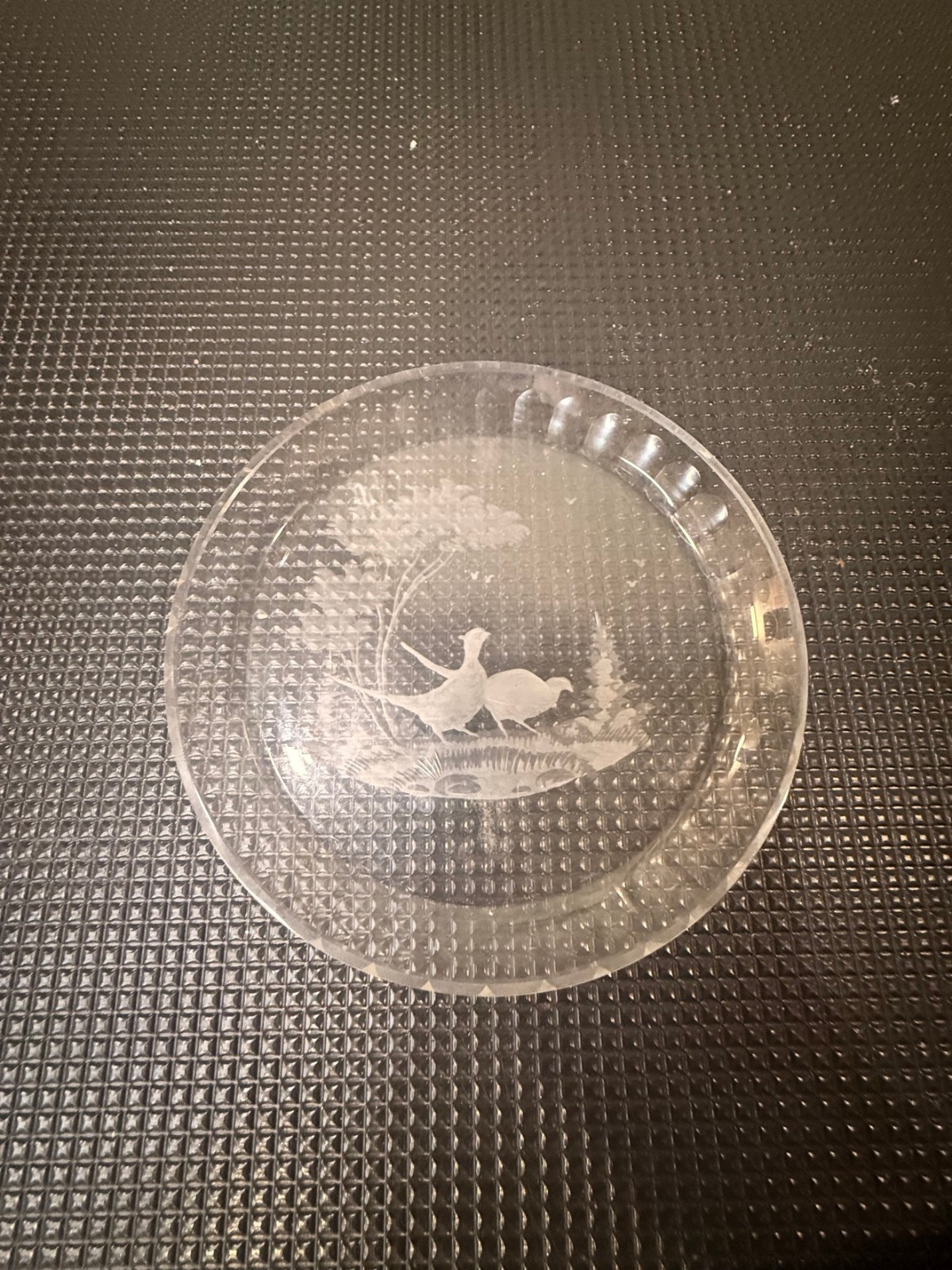 Vintage Cut Glass Plate Etched Pheasants Game Birds