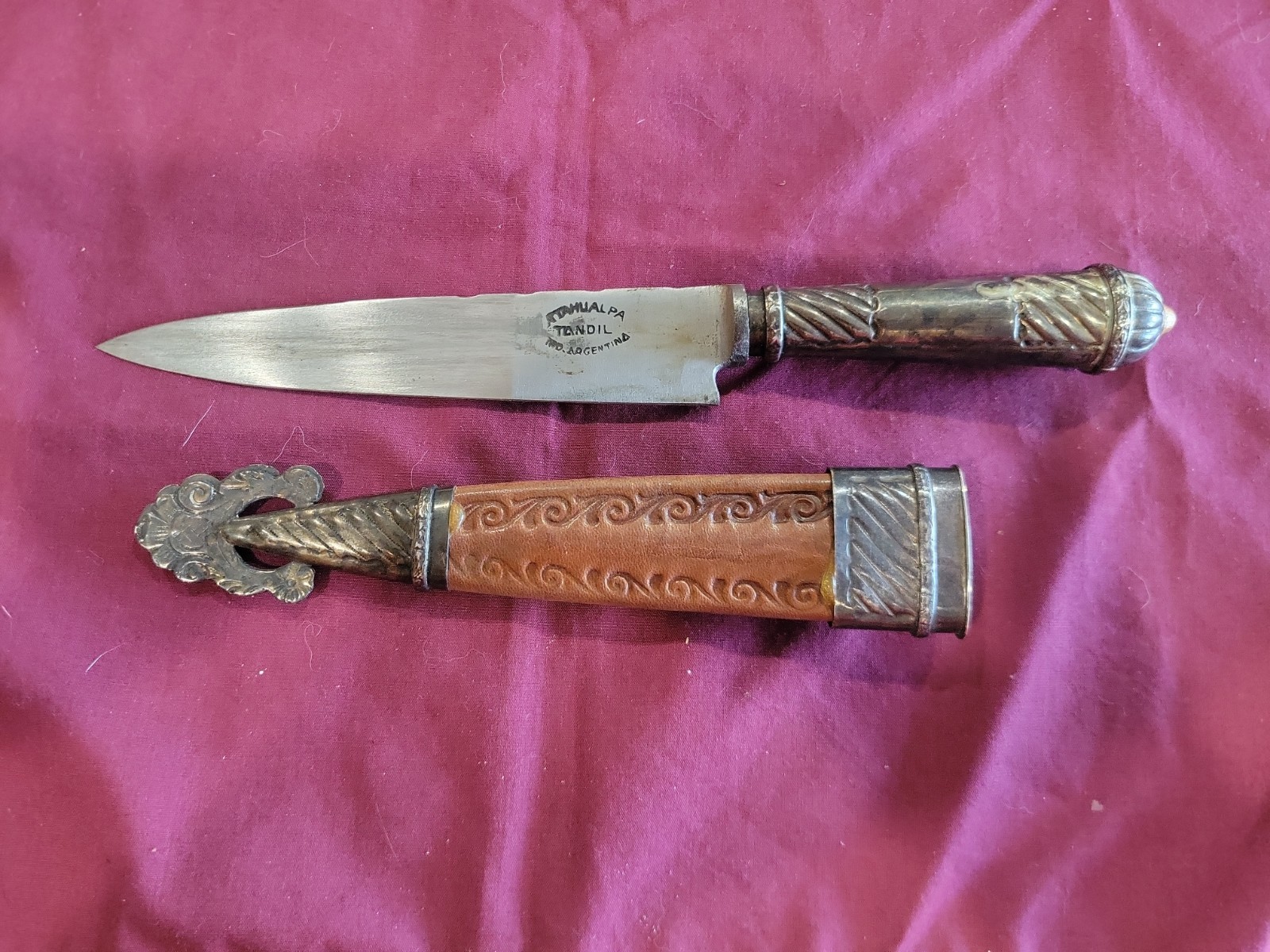 Antique atahualpa Tandil Gaucho Boot Dagger Knife Argentina Cowboy Alpaca Silver