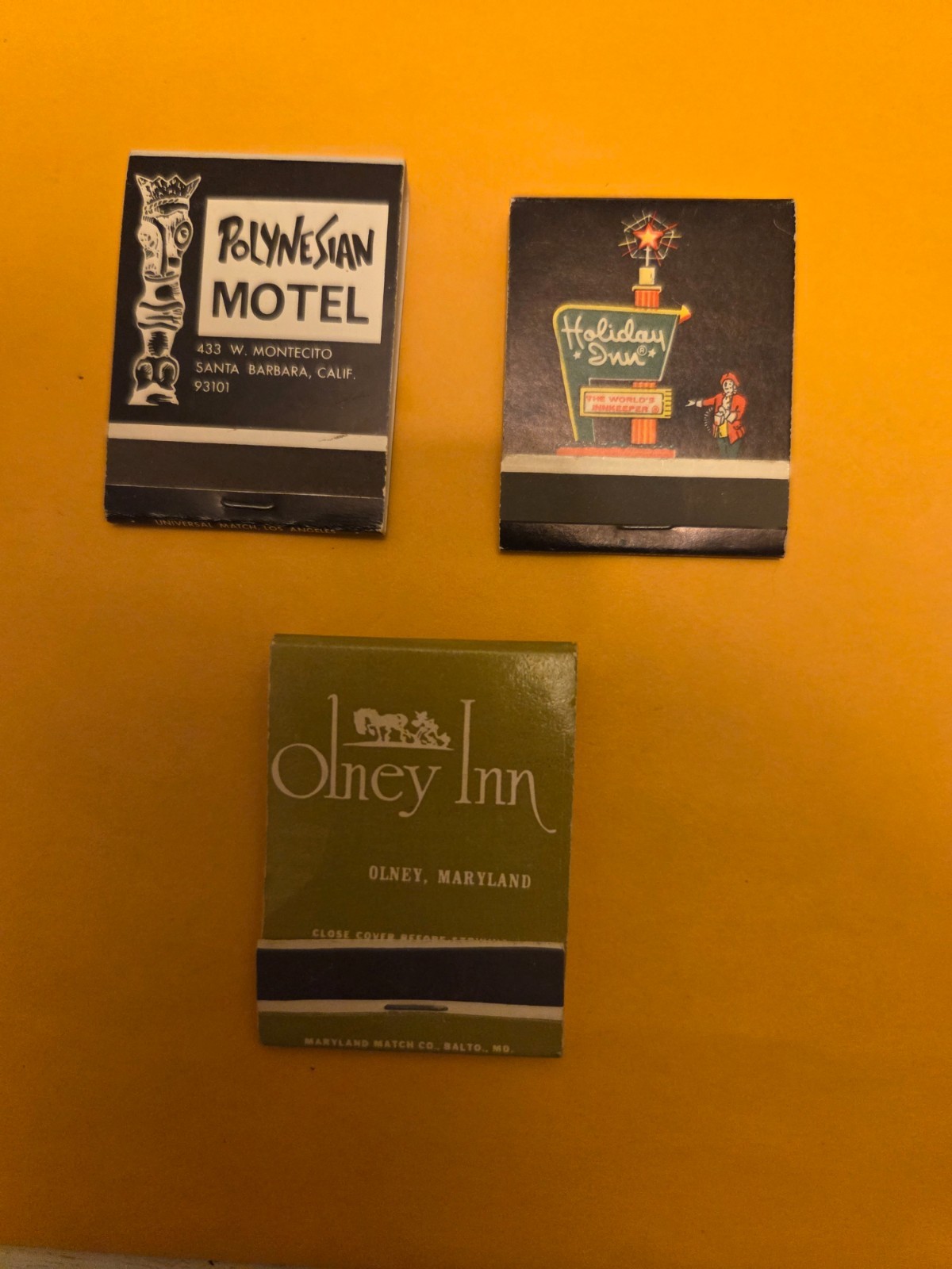 Lot of 3 Vintage matchbooks: Holiday Inn, Polynesian, Front strike & Unstruck