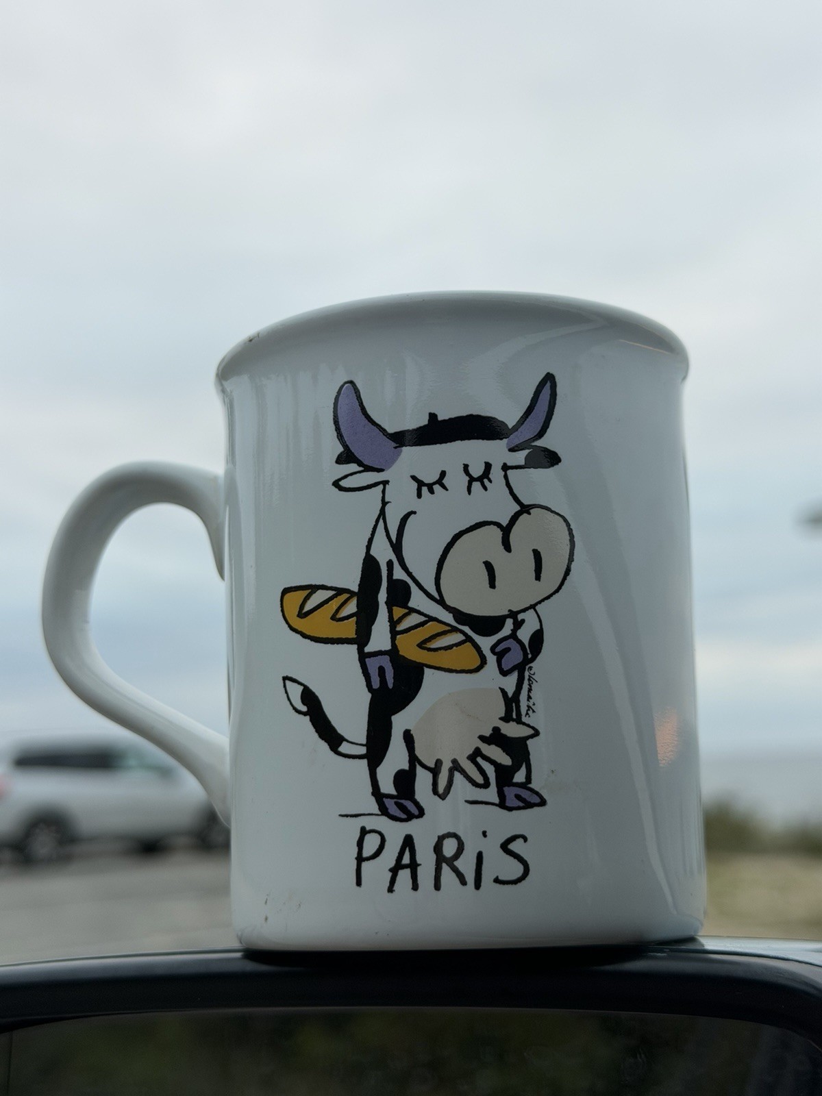 Vintage Paris Cow Baguette Mug Made in England French Souvenir Kitsch Ceramic