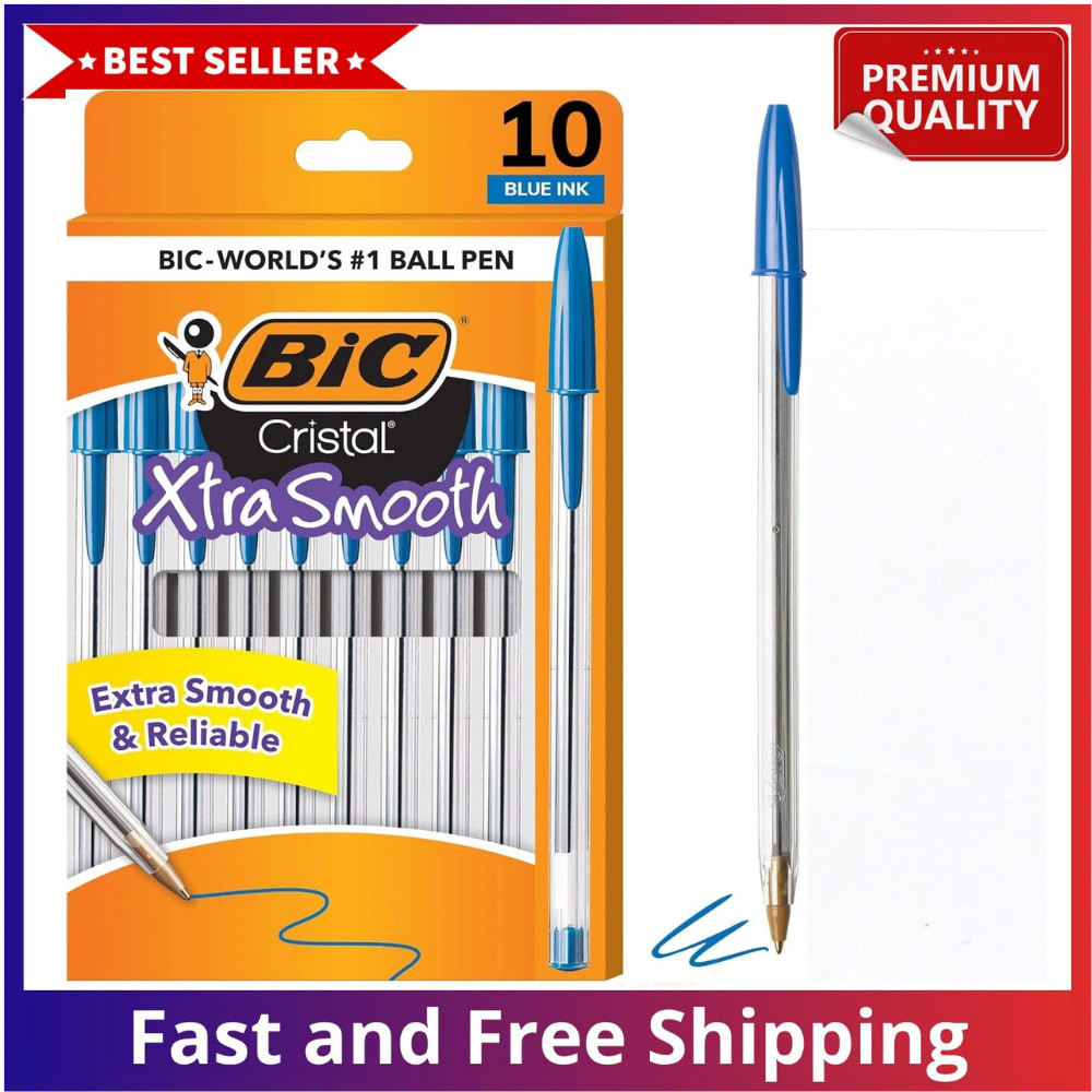 Cristal Xtra Smooth Ballpoint Pens, Blue Ink, Medium 1.0mm, 10‑Count, 2 Pack
