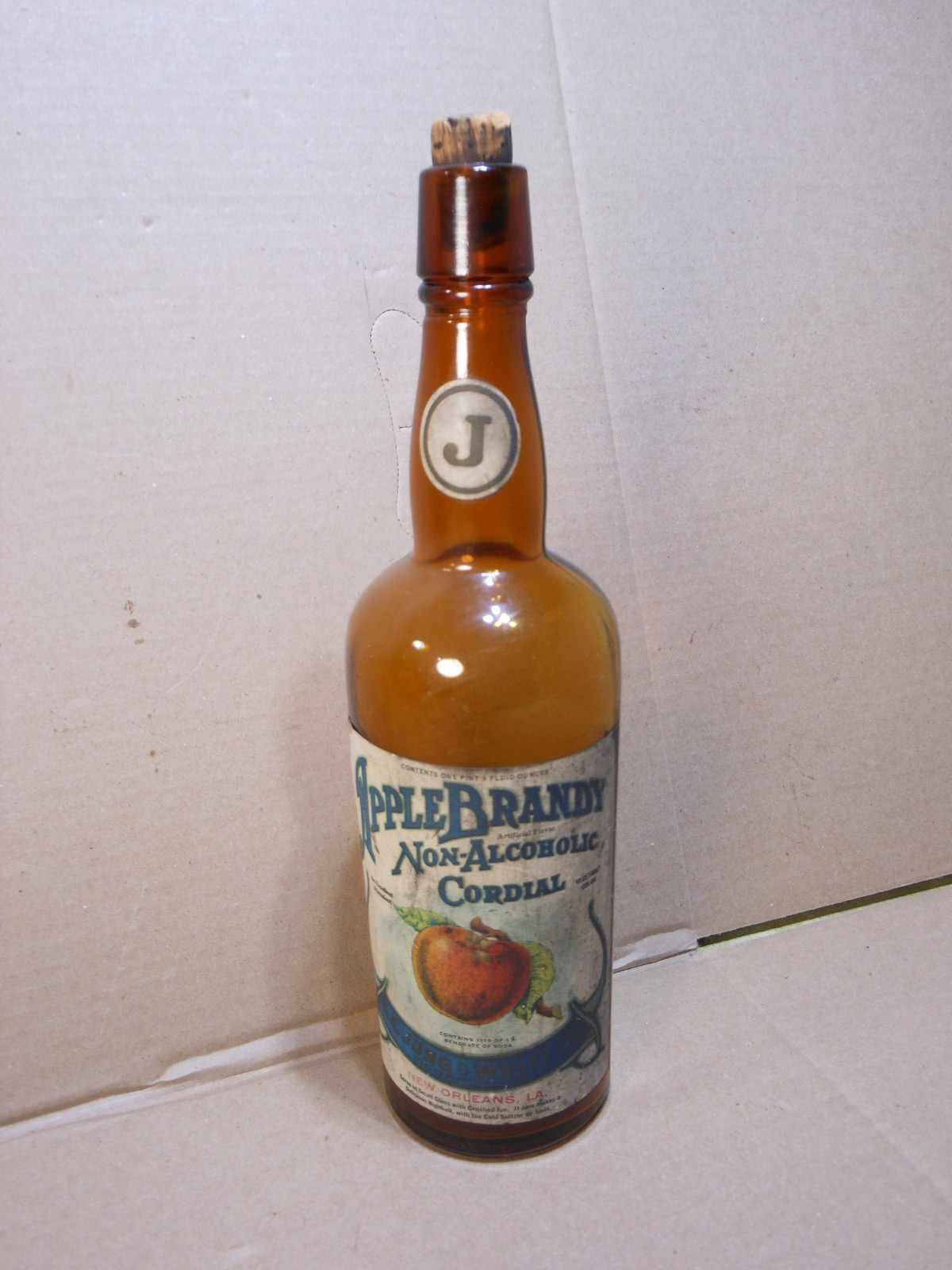 Antique Jung & Wulff Co New Orleans LA Apple Brandy Cordial Bottle Paper Label