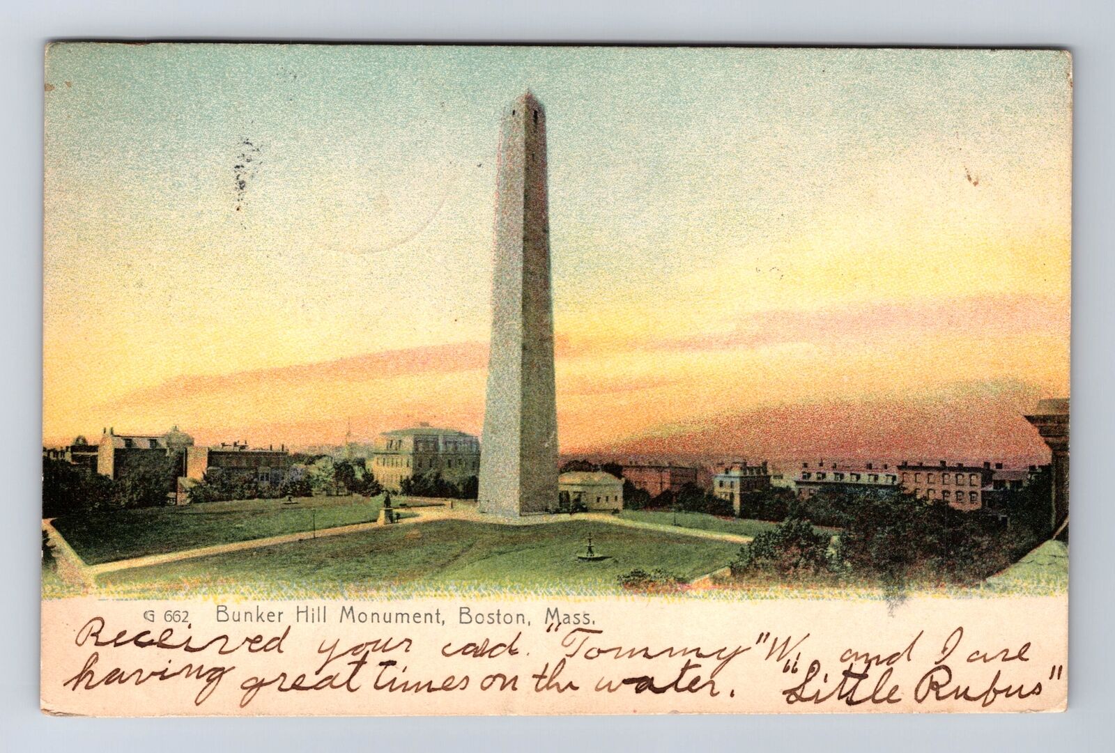 Boston MA-Massachusetts, Bunker Hill Monument, Antique Vintage Souvenir Postcard