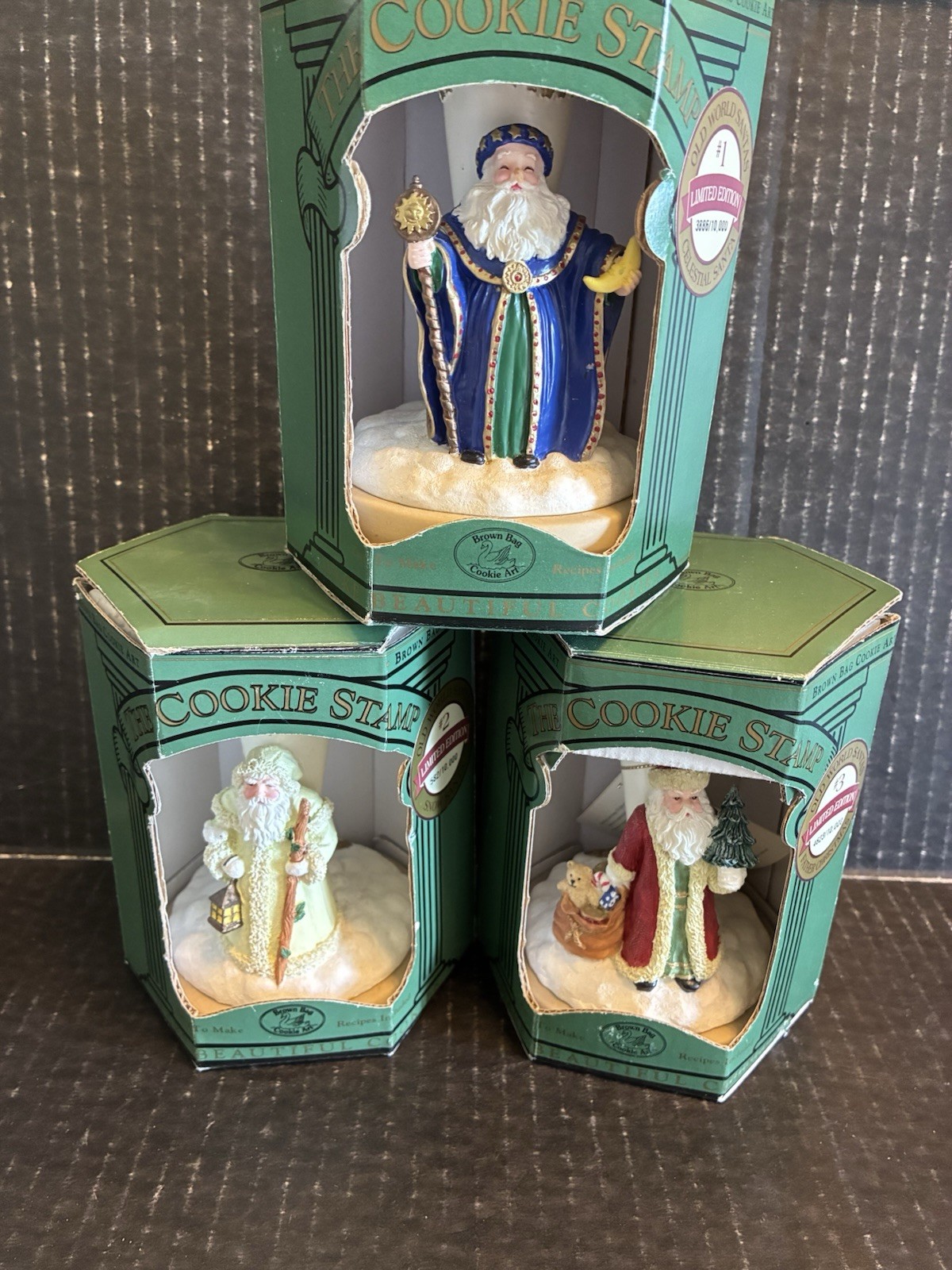 3 BROWN BAG COOKIE STAMPS - OLD WORLD SANTAS 1,2,3 IOB - UNUSED CONDITION