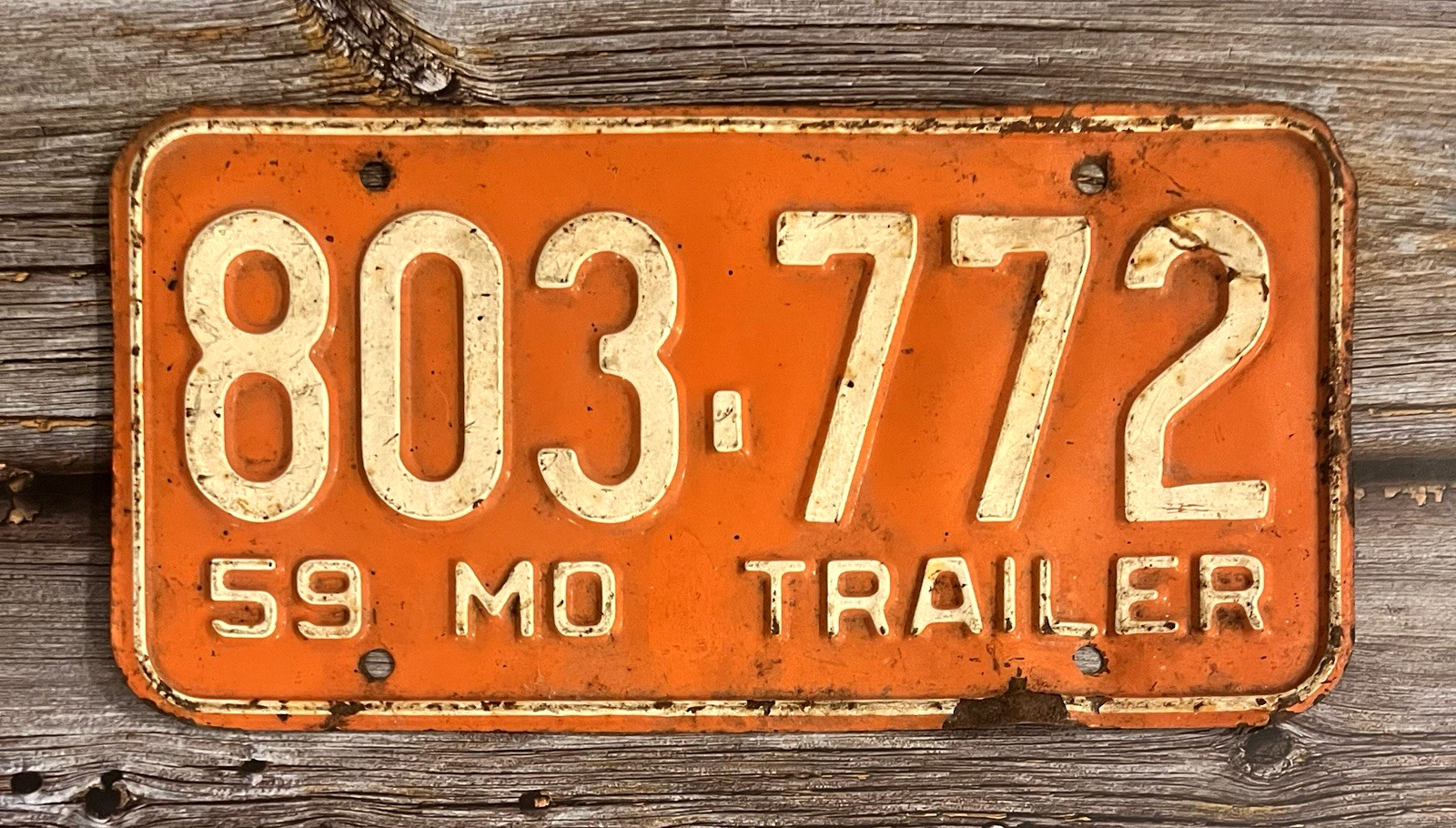 1959 Missouri TRAILER License Plate 803-772