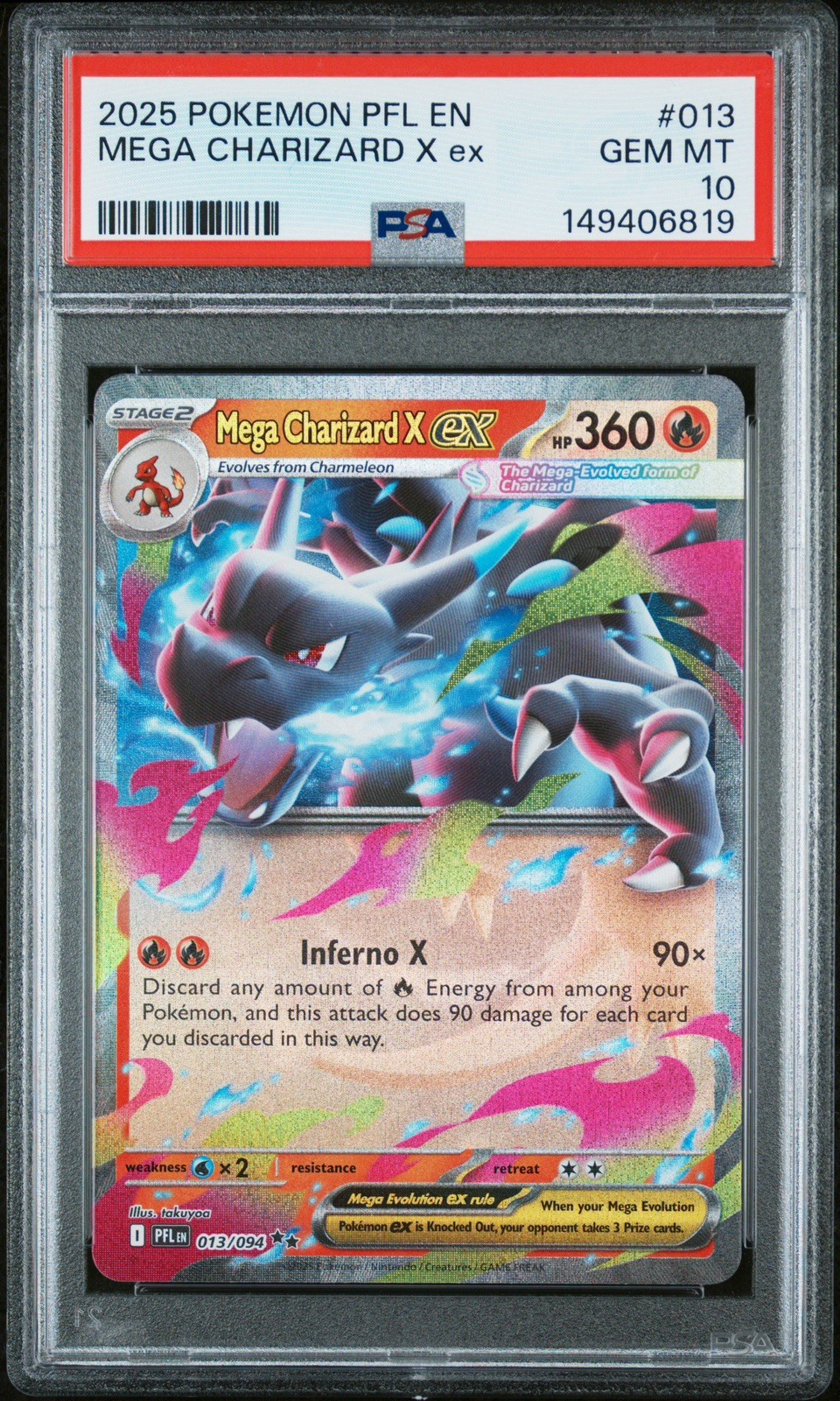 Pokémon TCG Mega Charizard X EX 013/094 Phantasmal Flames ⭐️PSA 10 ⭐️Gem Mint