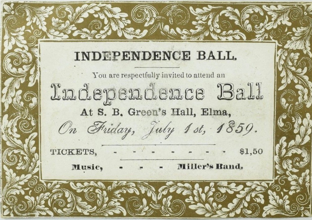 1859 Miller's Band Independence Ball S. B. Green's Hall Elma Victorian Card P114