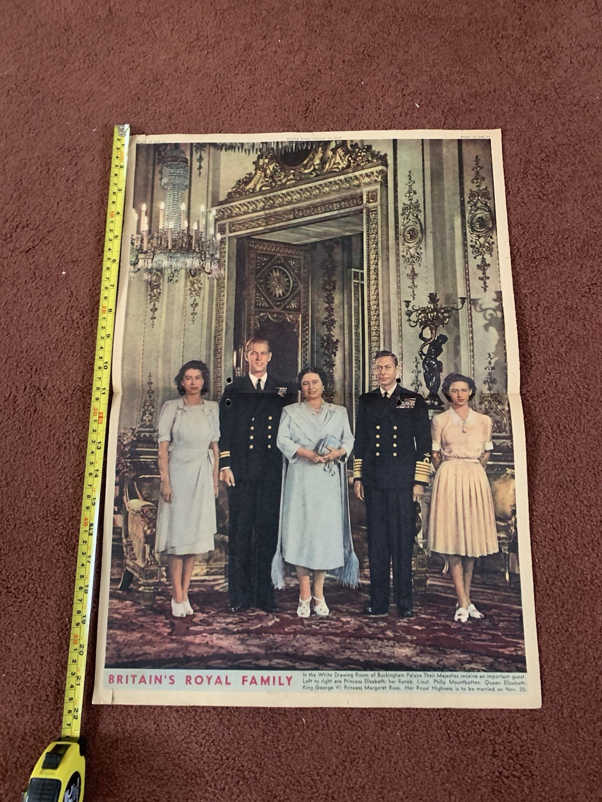 Britains Royal Family Original 1947 Print Queen Elizabeth 22x15 London England