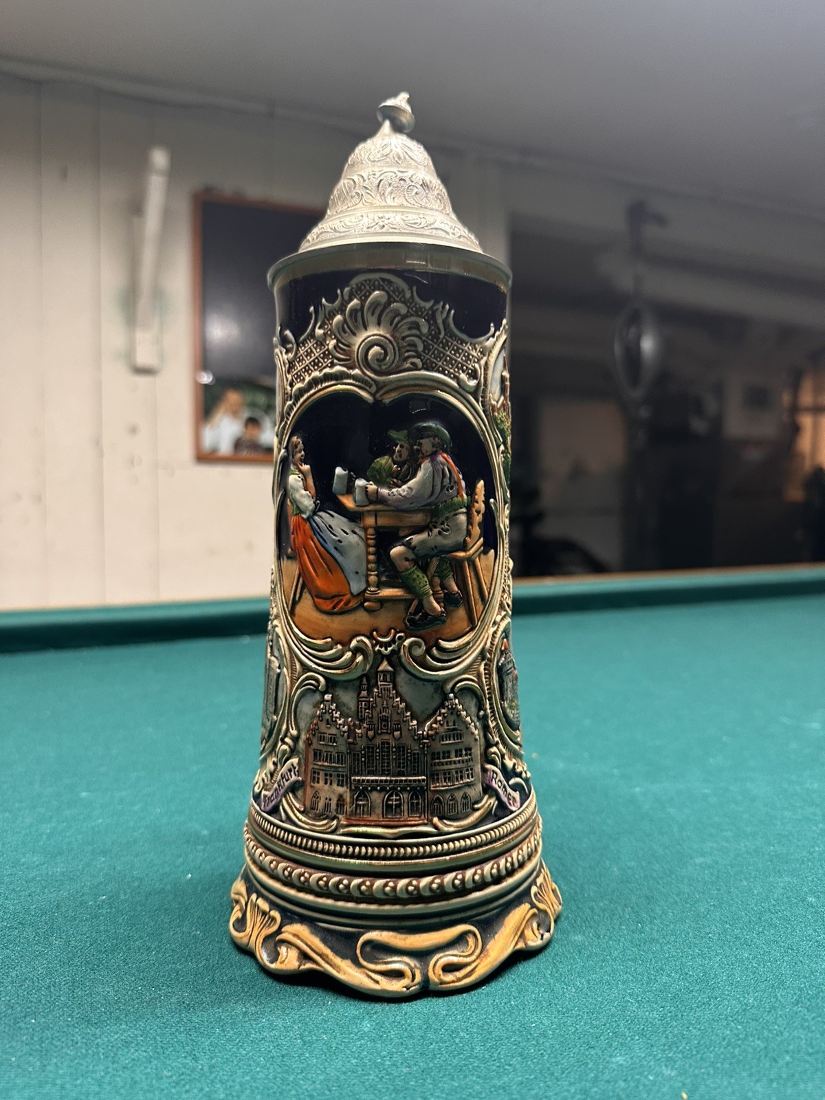 Vintage German Stein Swiss Music Box Auf Wiedersehen Working