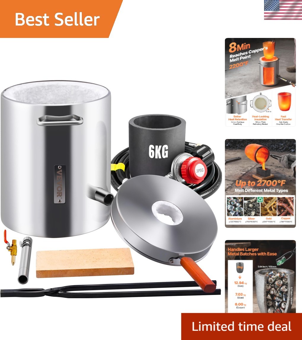 Large Capacity 6KG Propane Foundry Kit with Crucible & Tongs for Metal Recycling