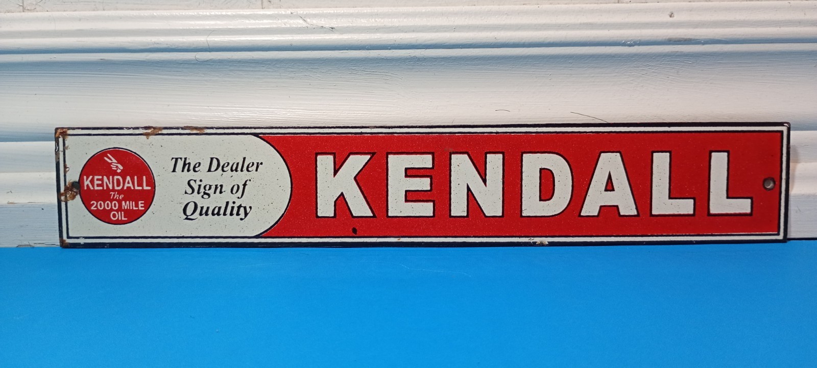 VINTAGE KENDALL OIL DEALER SIGN OF QUALITY PORCELAIN ENAMEL METAL SIGN 12\