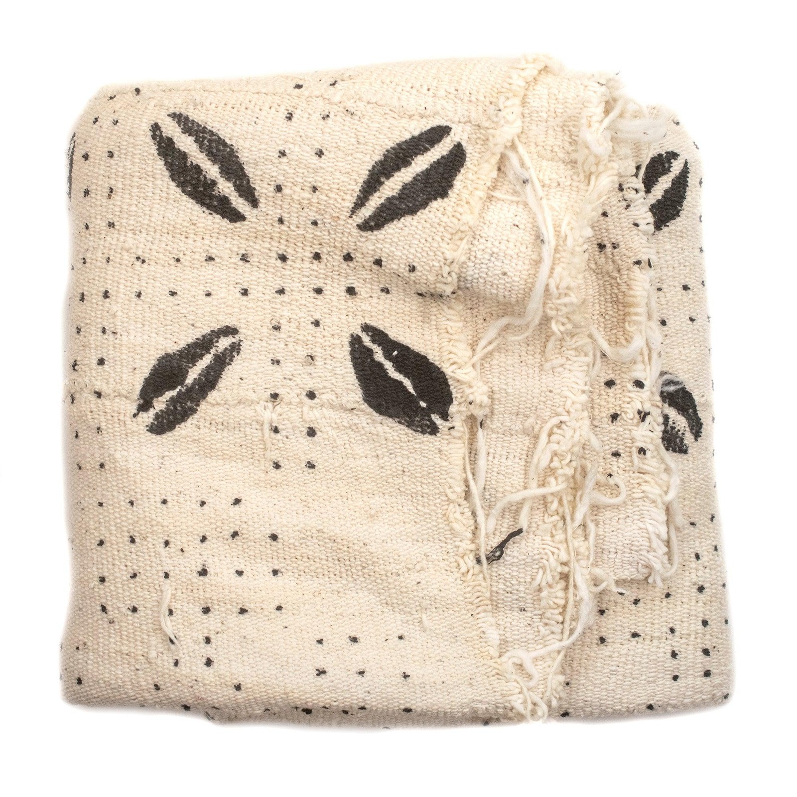 White Bogolan Mali Mud Cloth Jumbo Cowrie Design African Black and White Cotton
