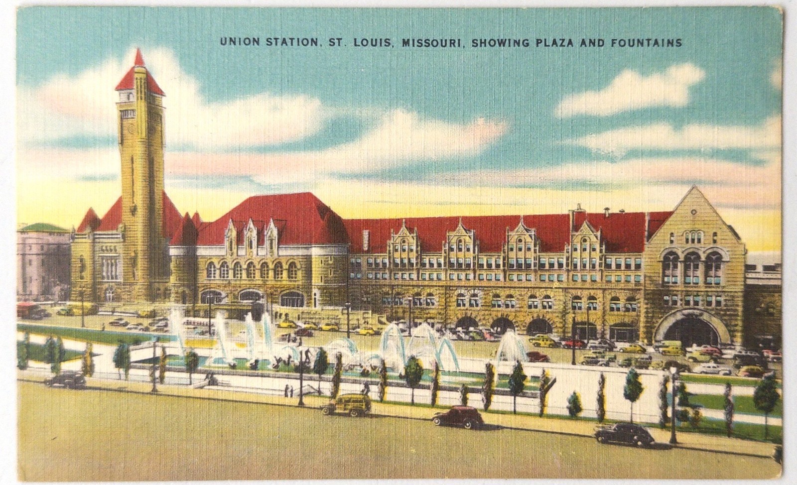 St. Louis, MO - Missouri Vintage Union Station Plaza Fountains Postcard