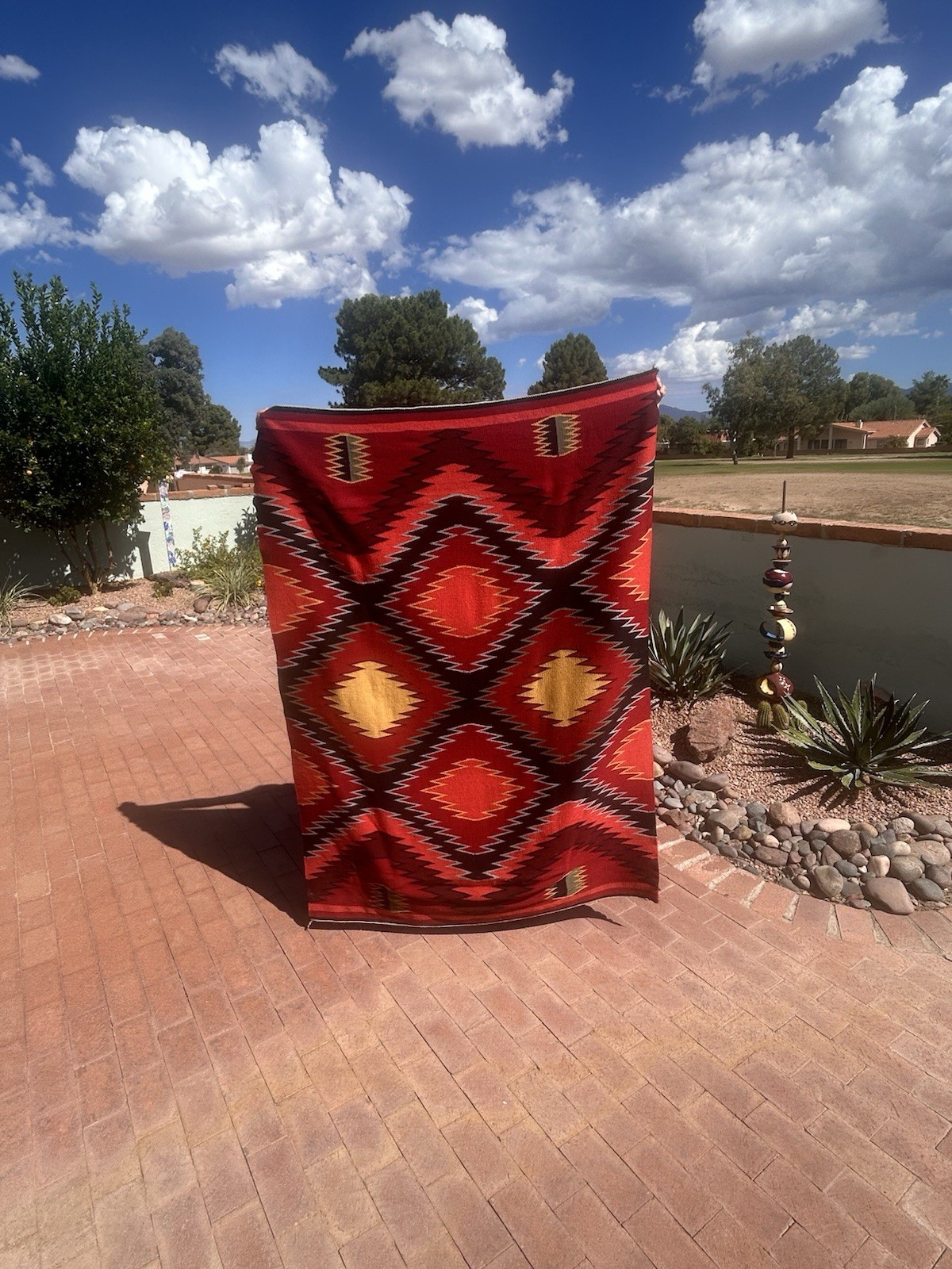 LARGE NAVAJO TRANSITIONAL PERIOD OR TRANSITIONAL REVIVAL BLANKET