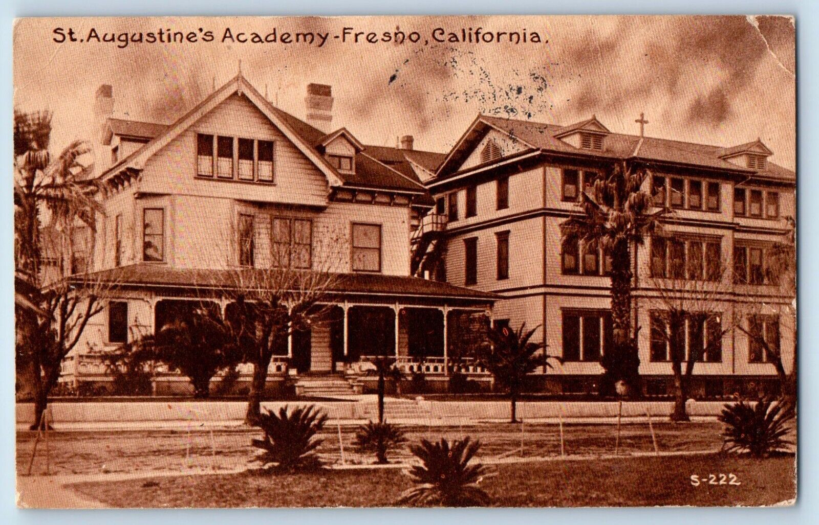 Fresno California CA Postcard St. Augustine\'s Academy Building View 1913 Antique