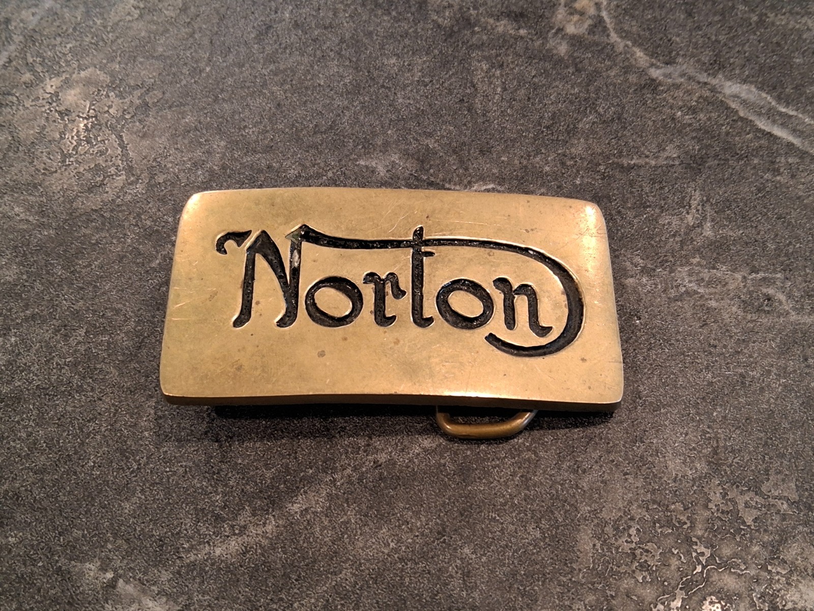 Vtg Norton Motorcycles Solid Brass Vintage Belt Buckle Marked R.O.C. Taiwan 4117