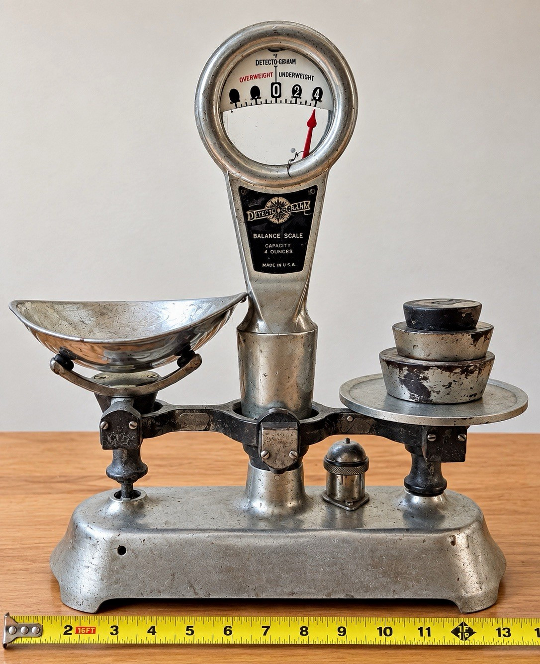 Vintage Detecto-Graham Balance Scale w/ 3 Weights & Metal Scoop Antique Vintage Detecto-Graham Balance Scale w/ 3 Weights & Metal Scoop Antique