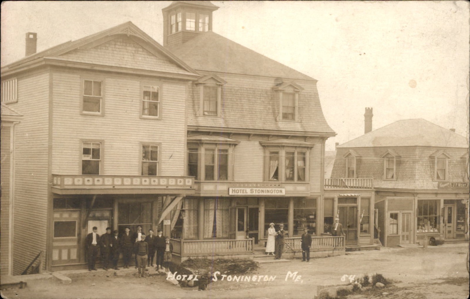 Stonington ME Hotel & Business Fronts c1910s Real Photo Vintage Postcard bhn
