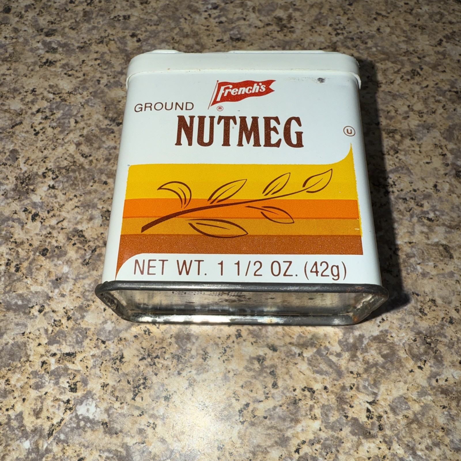 VINTAGE FRENCH\'S SPICE TIN 1980\'s NUTMEG 1 1/2  Retro 