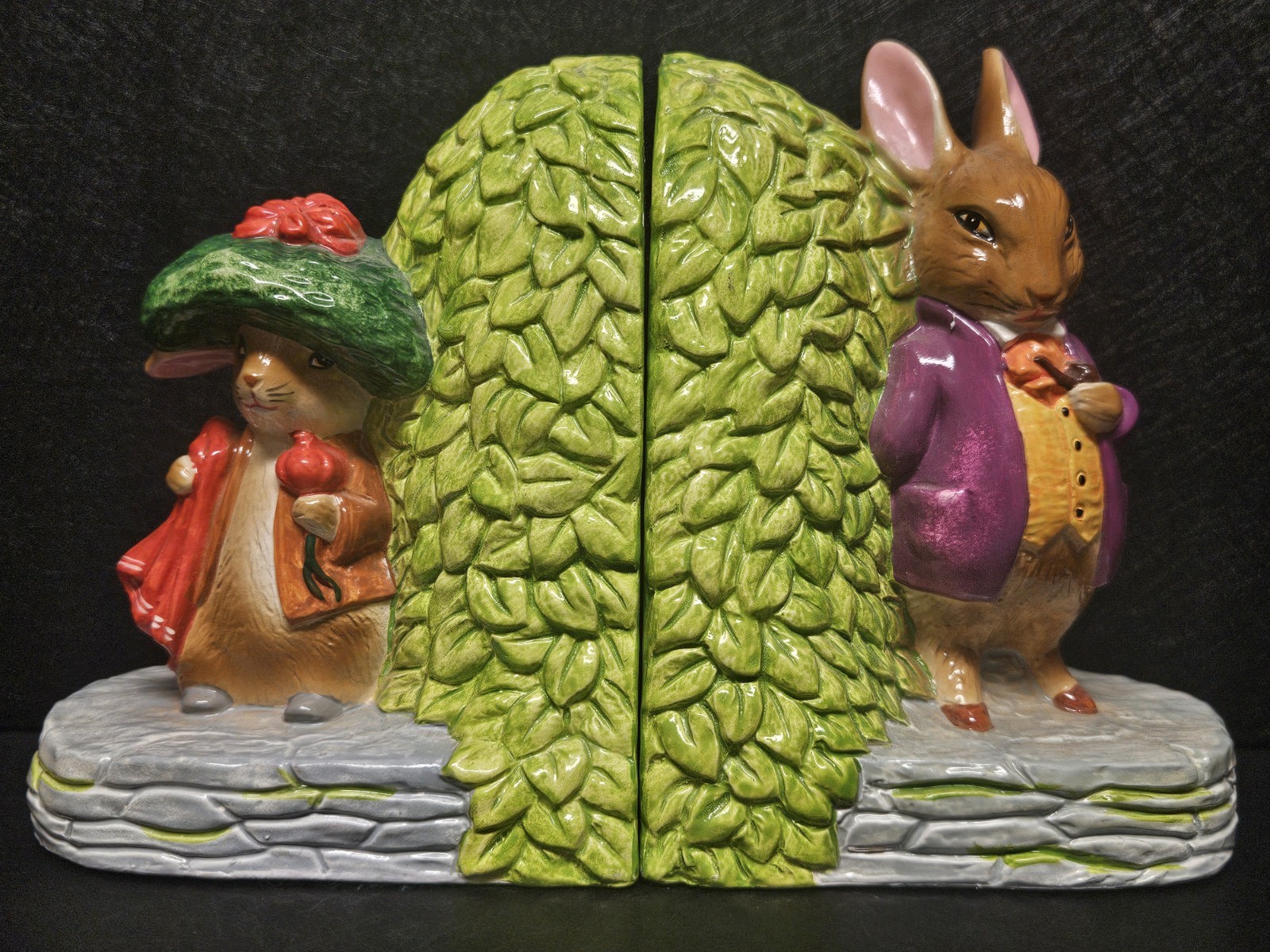 Vtg Schmid Beatrix Potter Peter Rabbit Bookends - Mrs. Rabbit & Old Mr. Bouncer