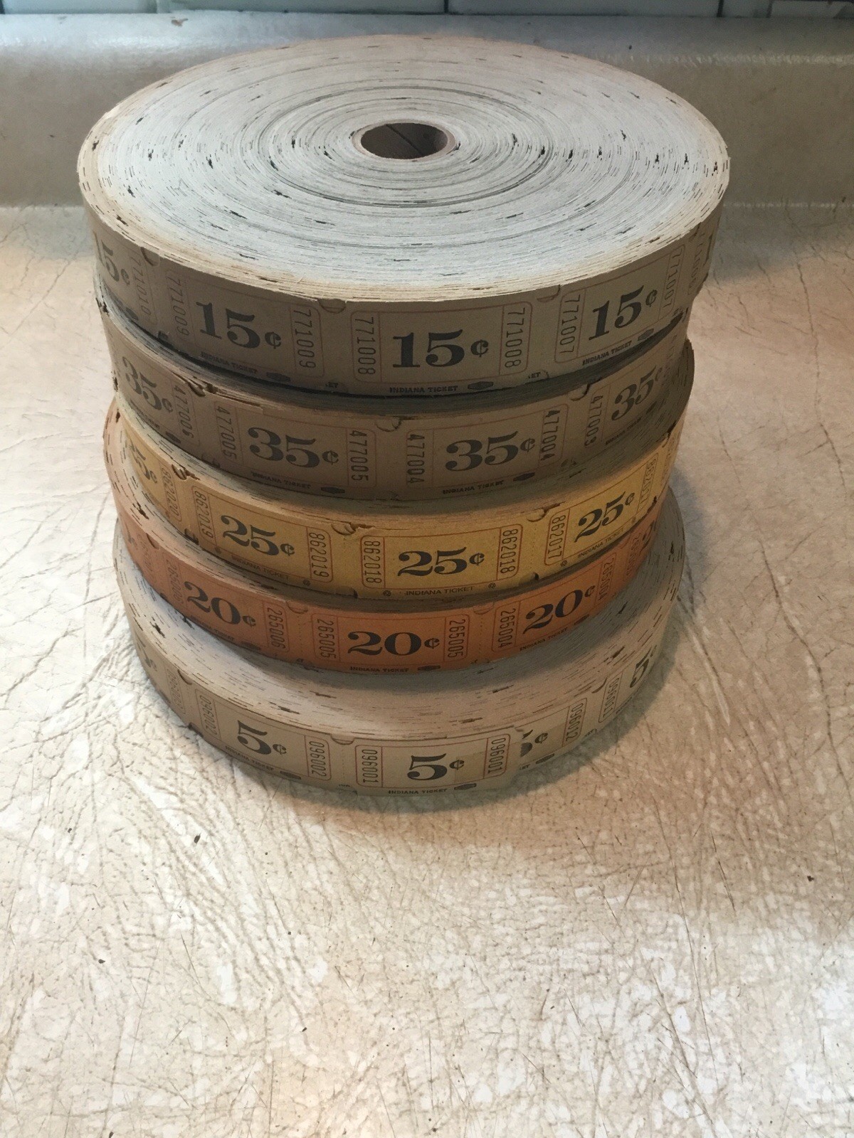 5 Vintage antique amusement park TICKET ROLL 5 25 15 20 35 Cent Lot Of 5 NEW