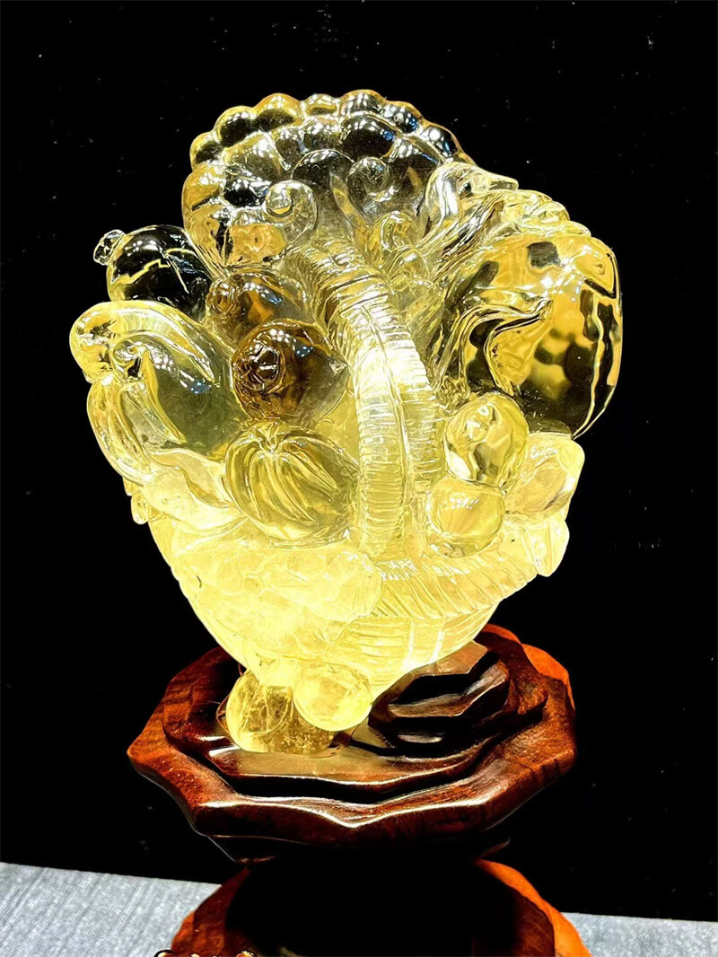 3.14LB Top Natural Citrine Quartz Skull Healing Crystal Carved Decor Gift+stand