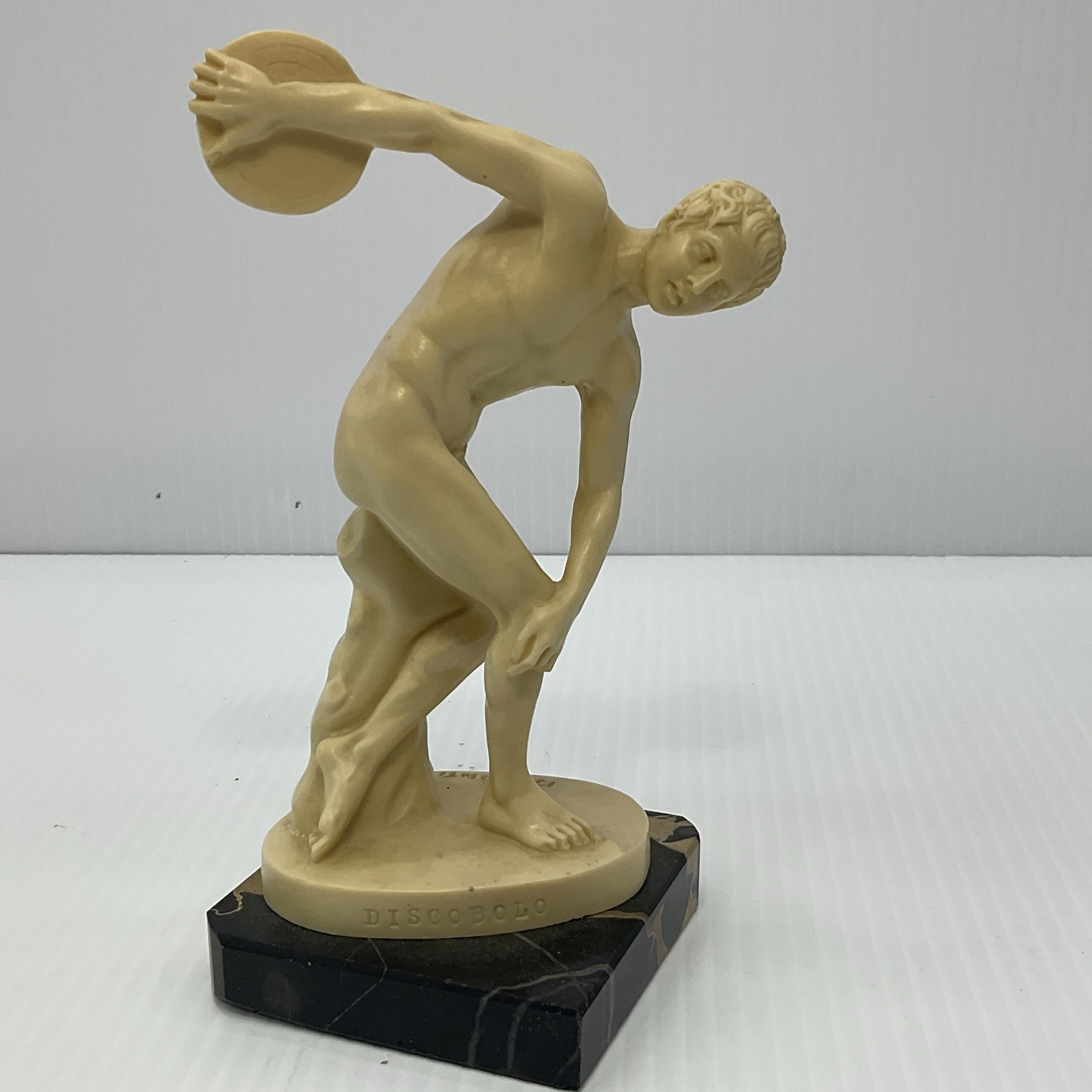 Vintage A Santini Discobolo Discus Thrower Statue Italy Marble Base Signed