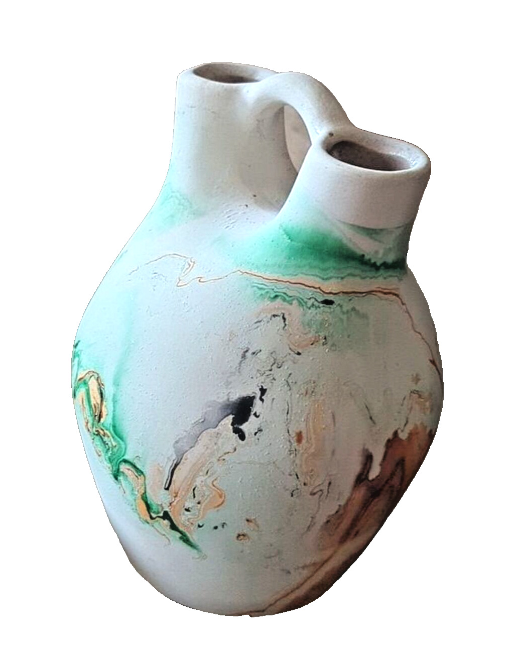 Vintage Native American Nemadji Pottery Double Spout Marbled Wedding Vase
