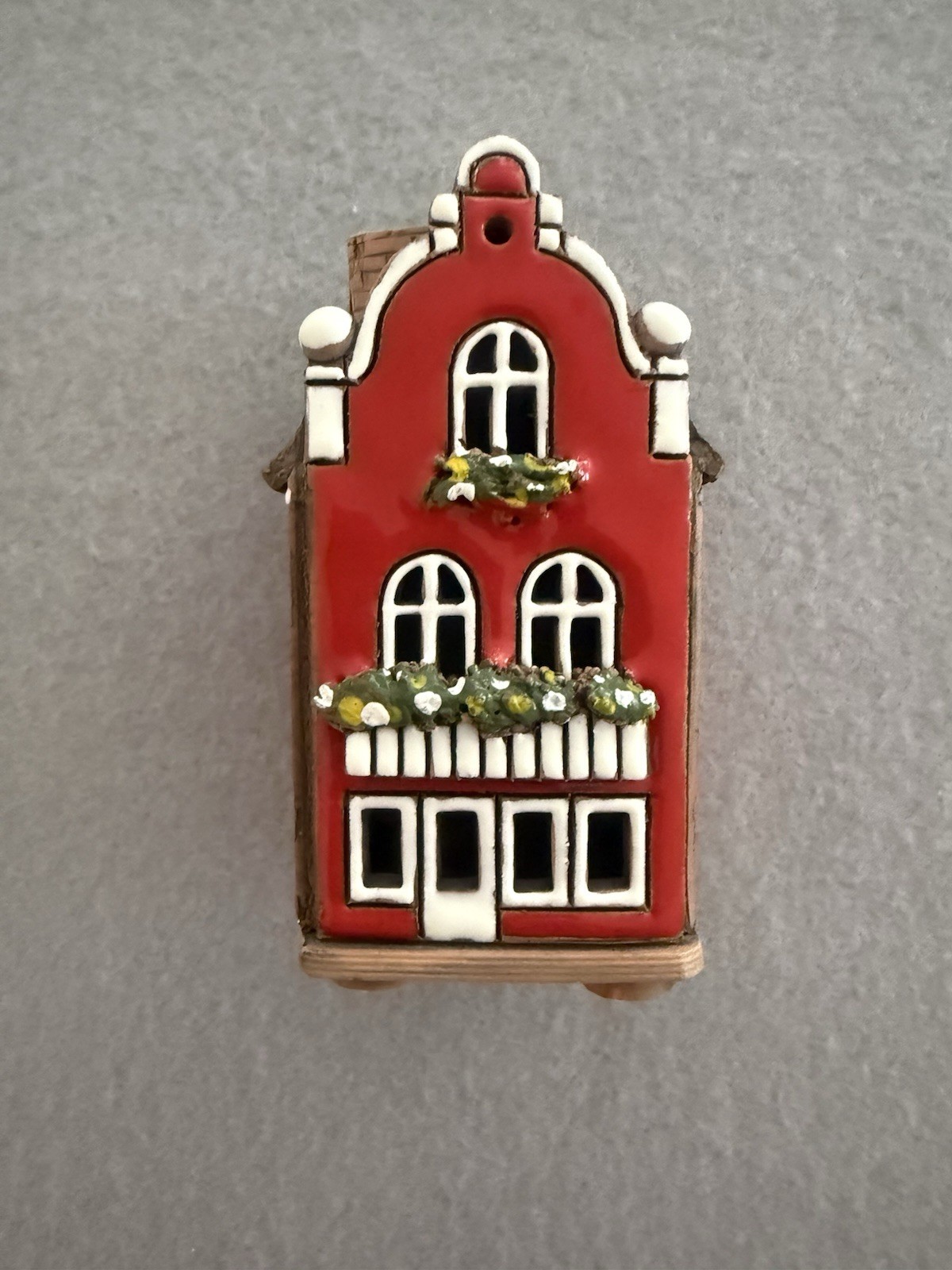 Vintage Ceramic Dutch Canal House Tea Light Holder Red Gable Flower Boxes