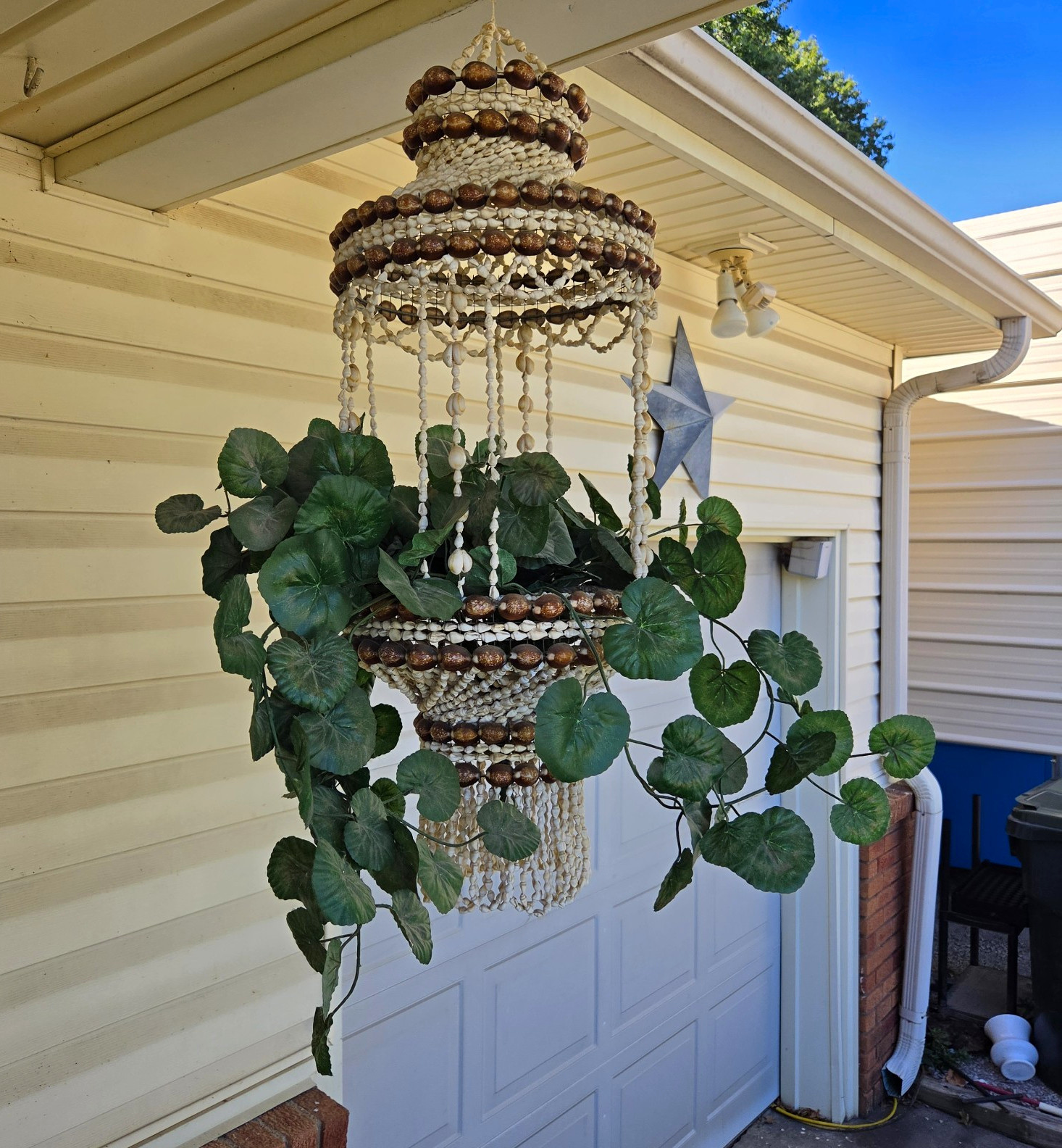 Vintage Shell Hanging Planter Faux Plant Boho Decor 27.