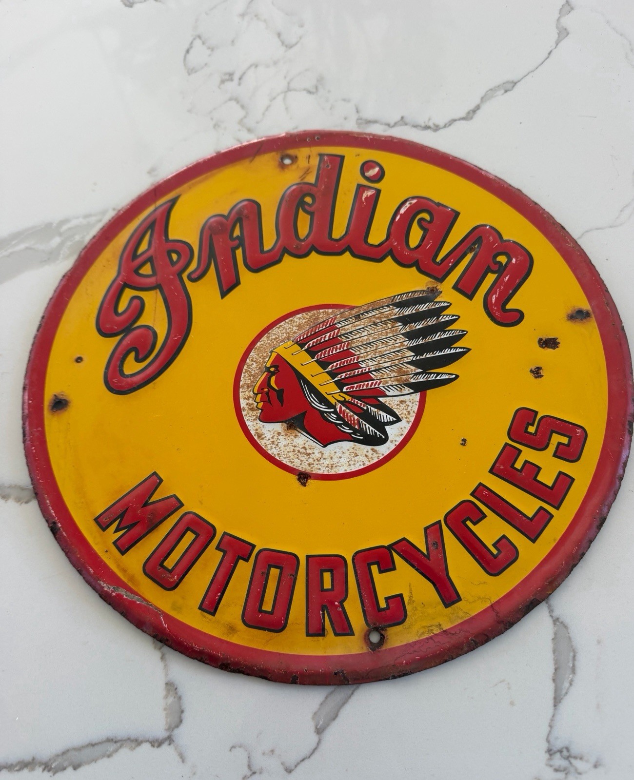 Vintage Indian Motorcycles Embossed Metal Advertising Sign Chief Motorcycle