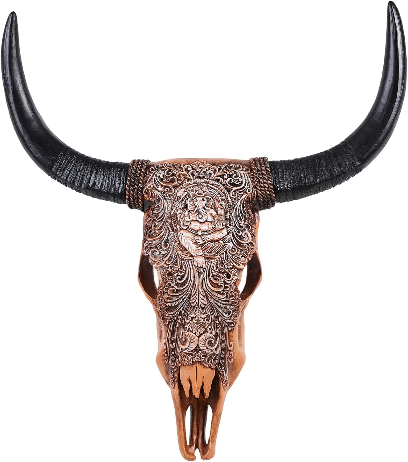 26In Longhorn Bull Skull Wall Sculpture, Resin Cow Skull Horns Wall Decor
