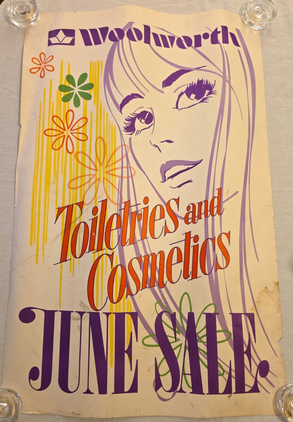 C.1970 Woolworth Toiletries Cosmetics June Sale Pop Art Store Poster Vintage