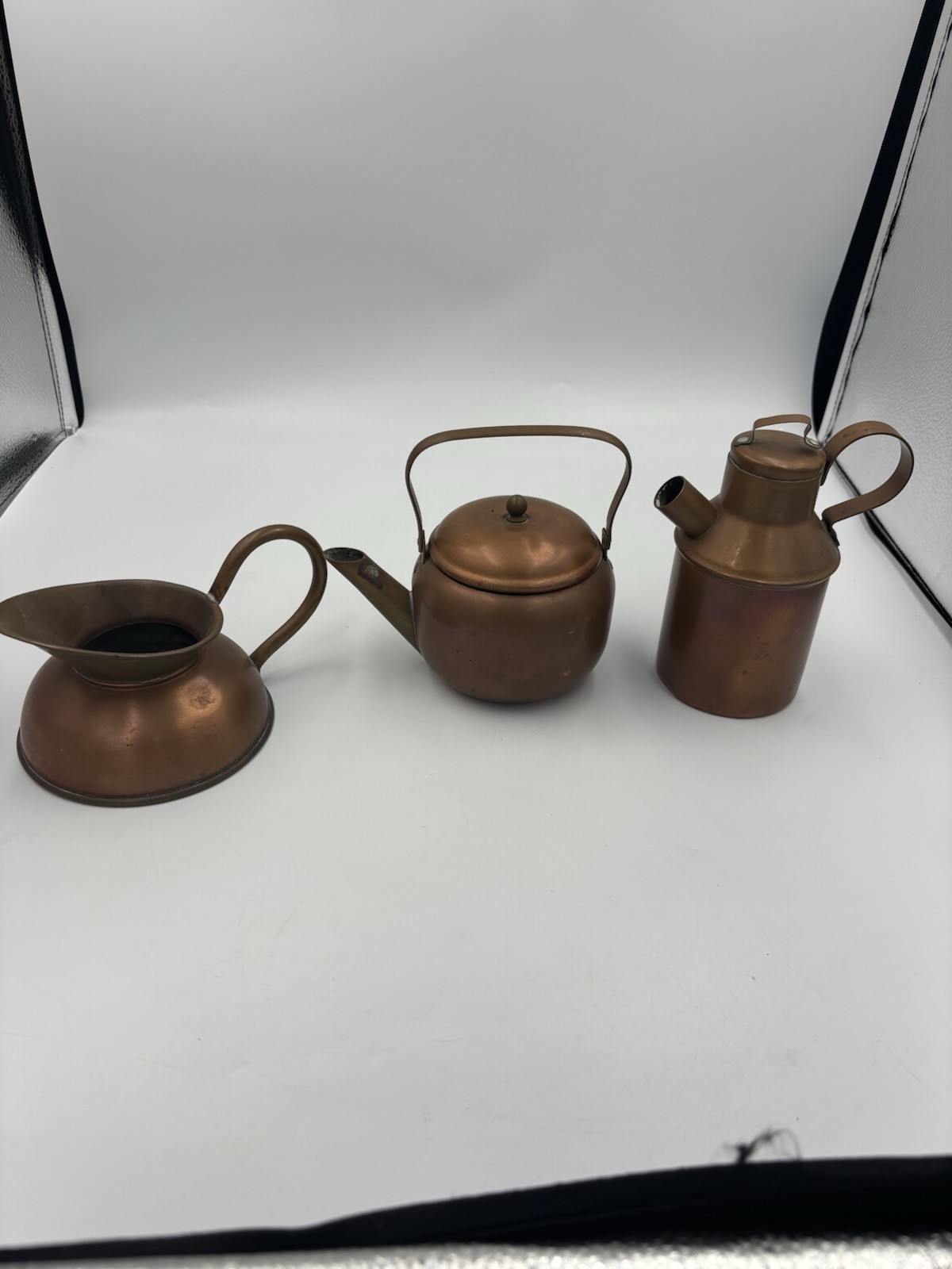 Vintage Spartan Minneapolis Copper Tea Kettle Creamer Pitcher 3 Pc Lot MCM USA 