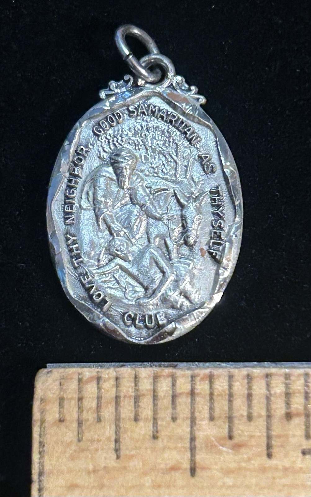 VTG Sterling Silver Sacred Heart Jesus Good Samaritan Club Medal Pendant