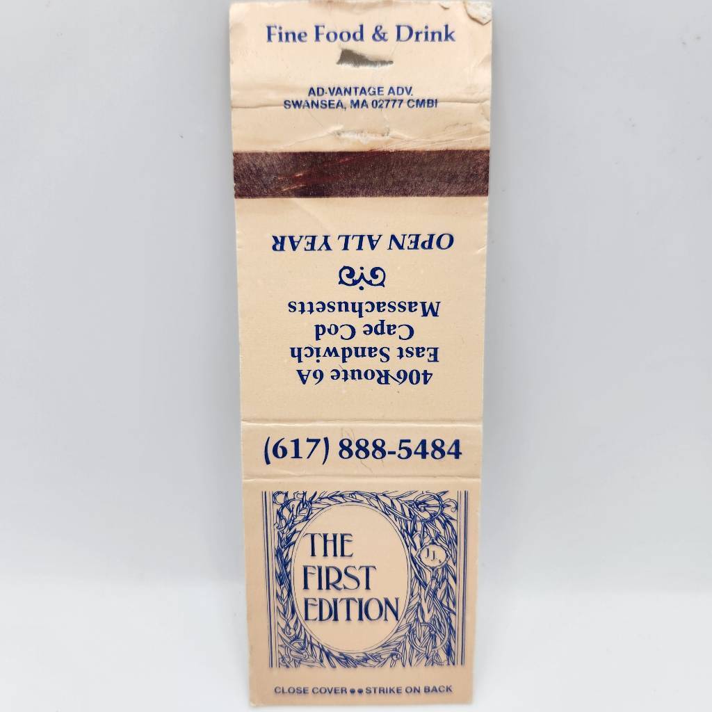 Vintage Matchbook The First Edition Fine Food & Drink Cape Cod Massachusetts Res