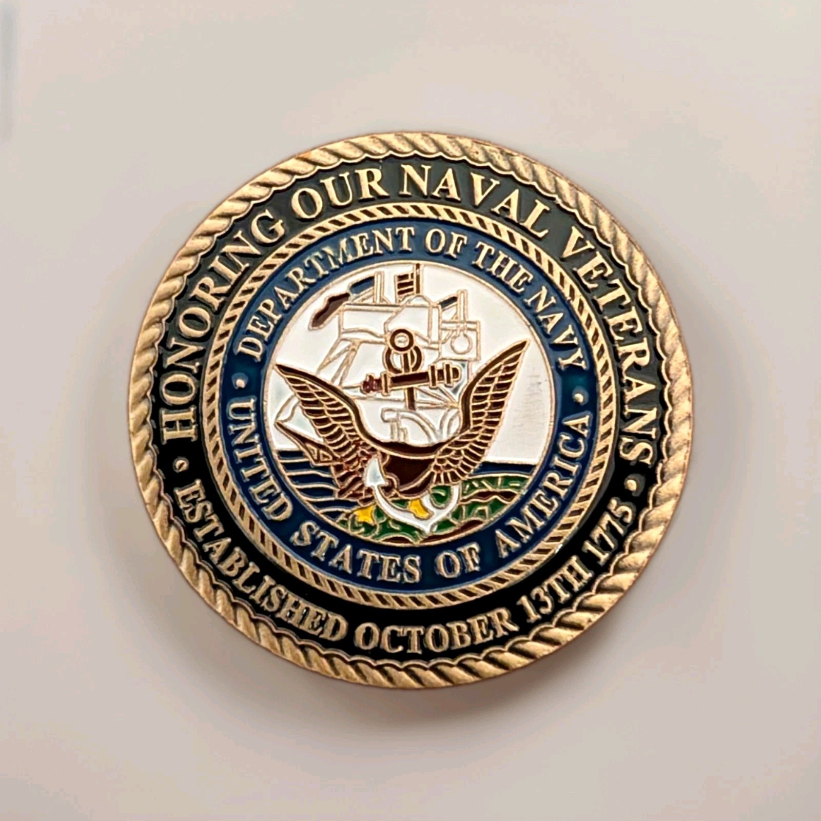 US Navy Honoring Our Naval Veterans Challenge Coin October 13 1775