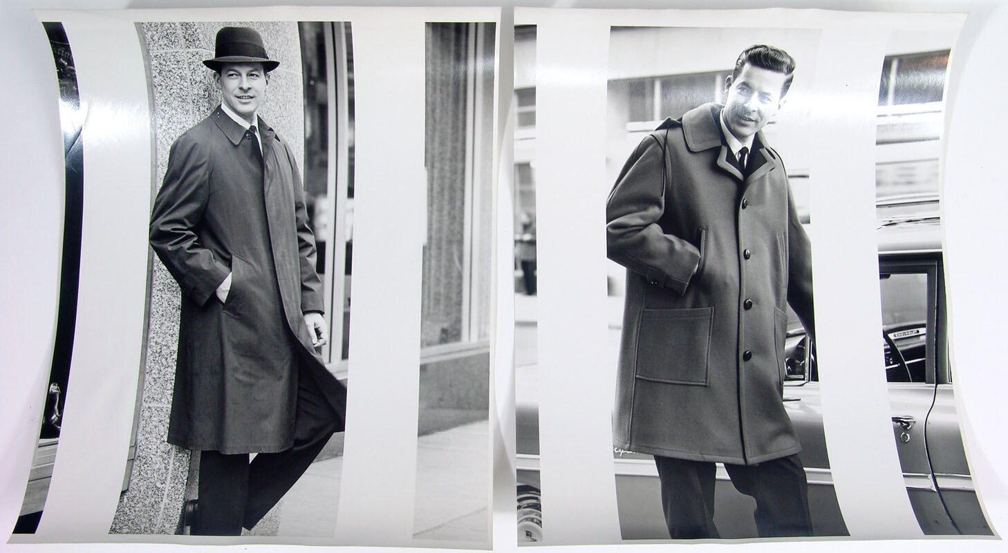 Vtg 1960s Photos MCM Pea Coat + Raincoat Mens Fashion Retro B&W Dayton\'s Catalog