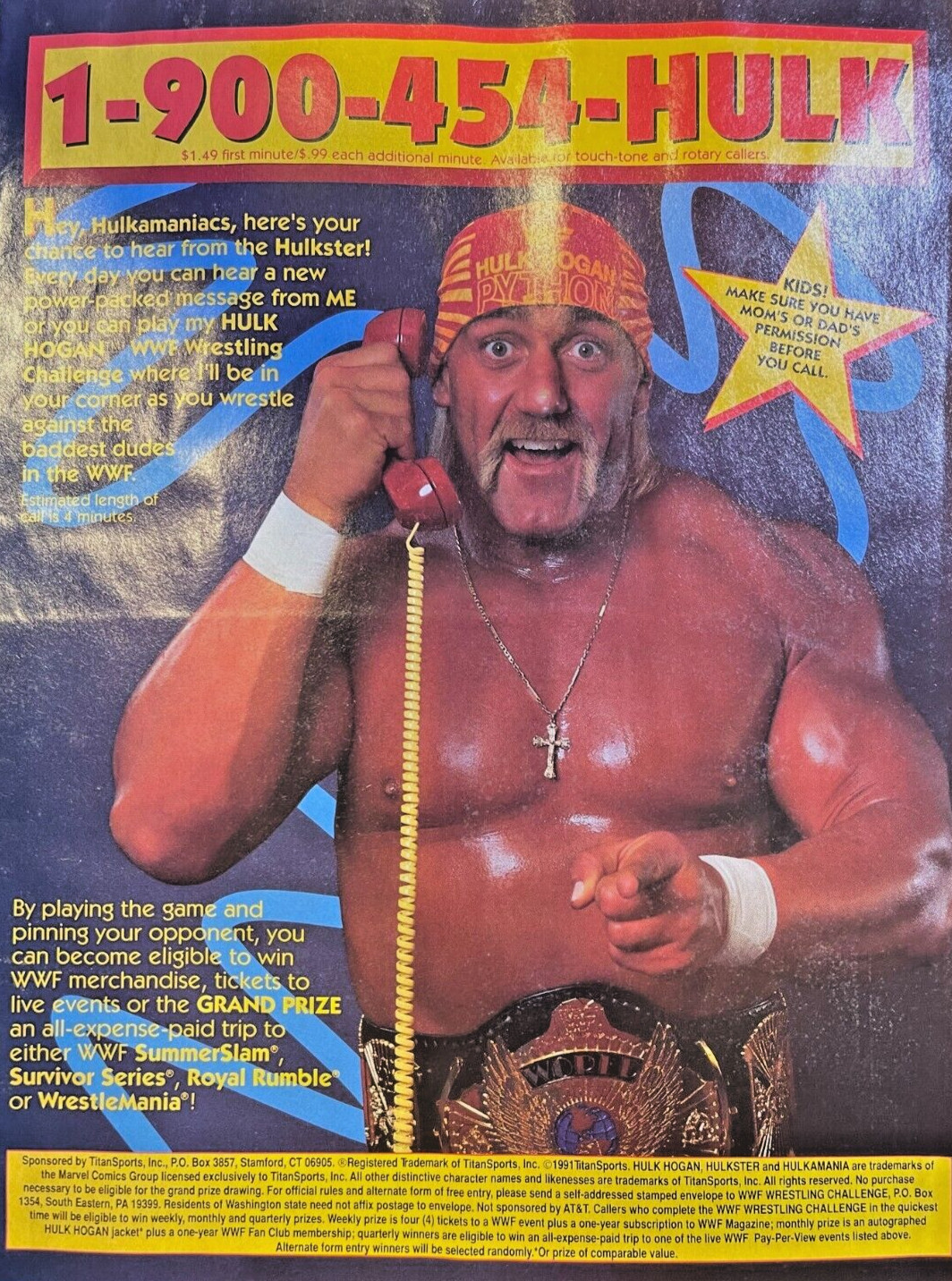 1991 Vintage Magazine Advertisement Wrestler Hulk Hogan Phone Line 1991 Vintage Magazine Advertisement Wrestler Hulk Hogan Phone Line