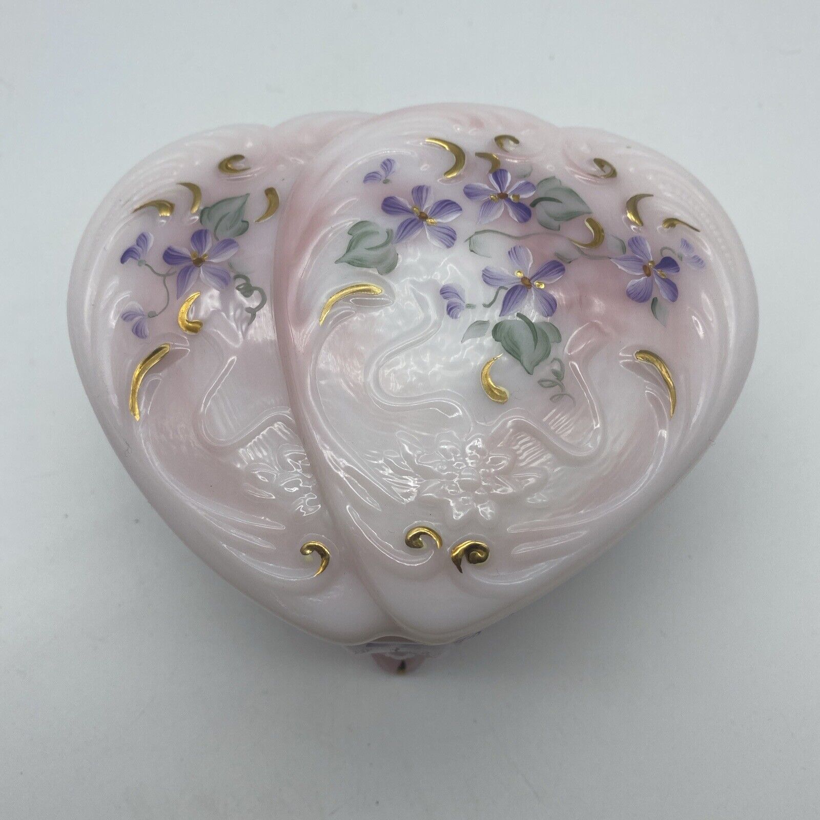 RARE MINT  Fenton Painted Signed Double Heart Music Box #1 FIRST EVER Produced