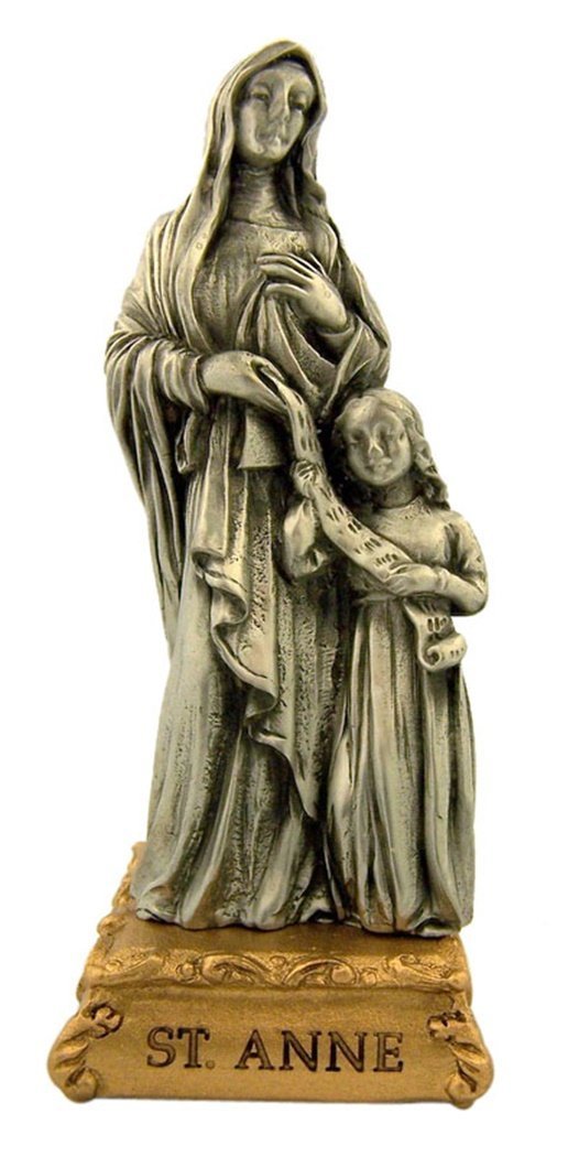 Pewter Saint St Anne Figurine Statue on Gold Tone Base, 4 1/2 Inch Pewter Saint St Anne Figurine Statue on Gold Tone Base, 4 1/2 Inch